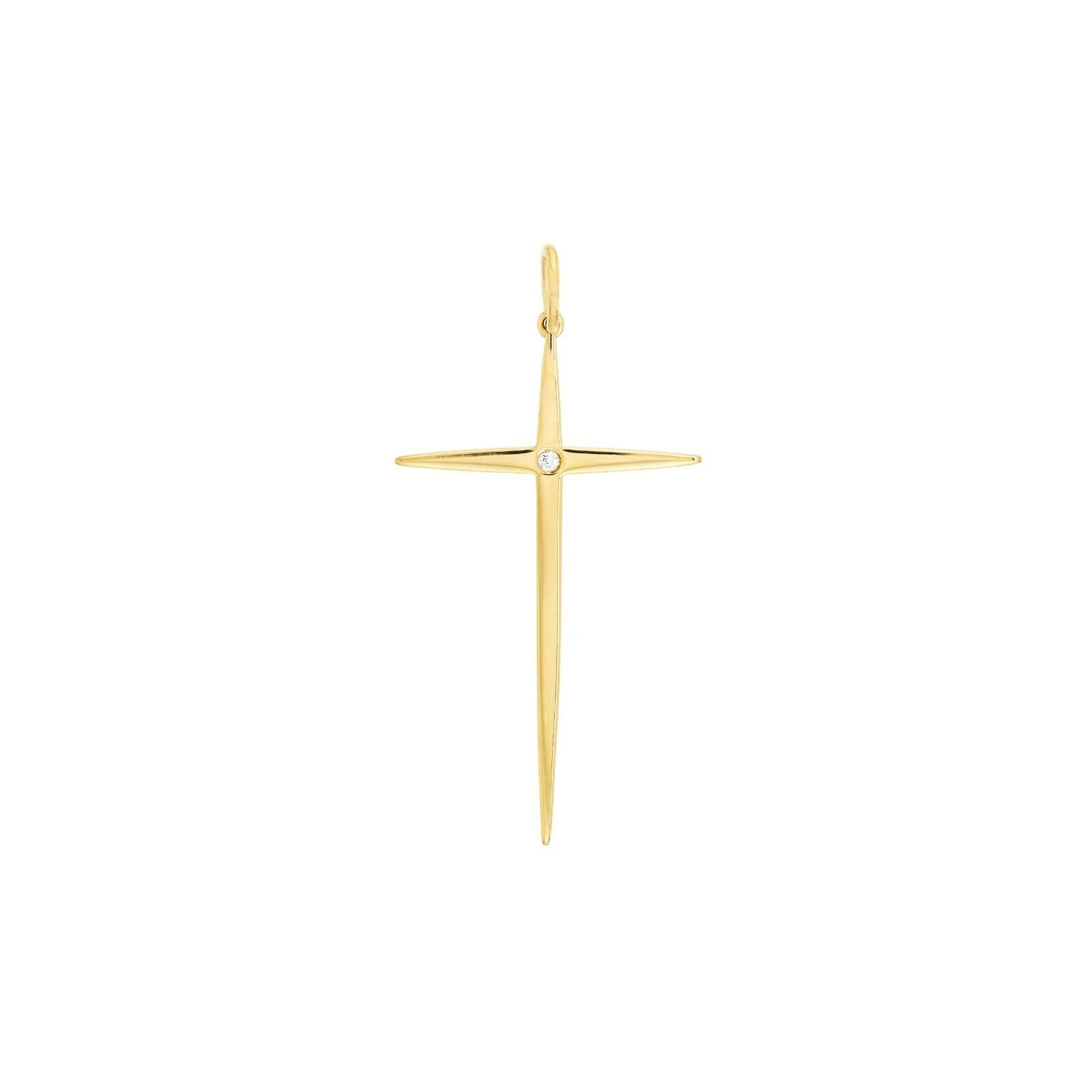 1Pt Diamant Spitze Enden Kreuz Charm Anhänger 14K Gelbgold von BayamJewelry