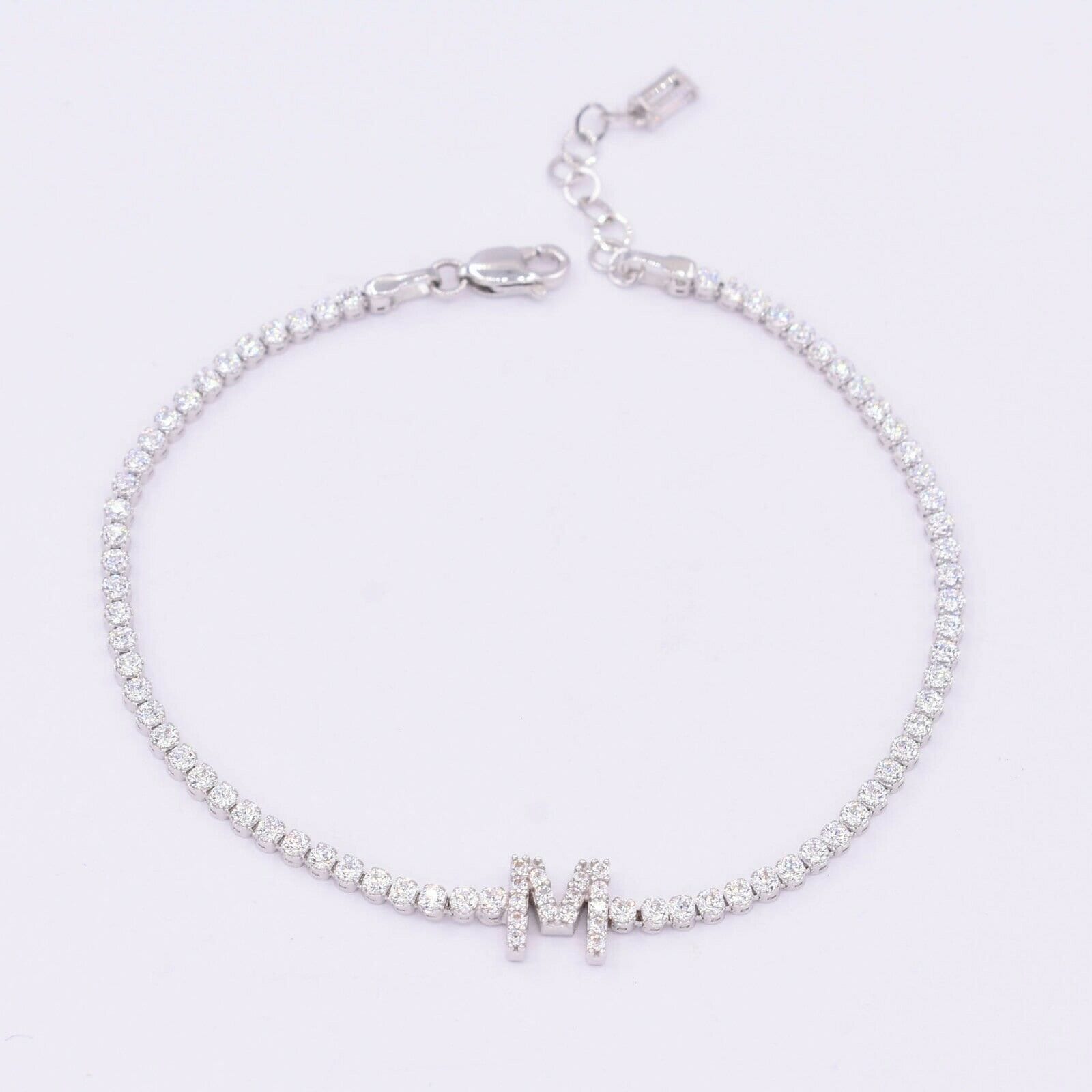 2, 1mm "M" Initial Runde Cz Verstellbares Armband Echt 14K Weißgold 7, 75" von BayamJewelry