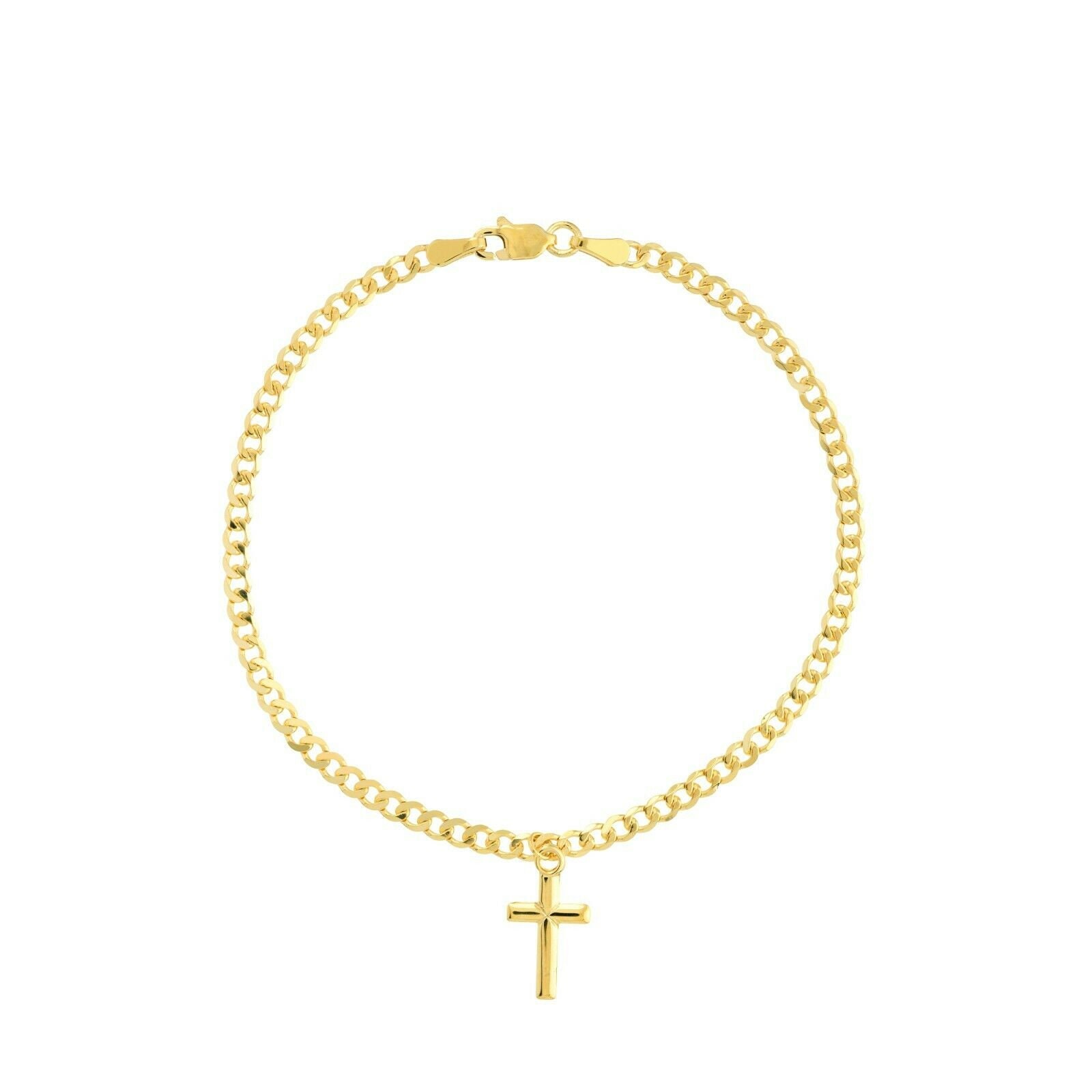 2, 7mm Offenes Armband Mit Baumeln Kreuz Charm Echt 14K Gelbgold 7, 25" von BayamJewelry