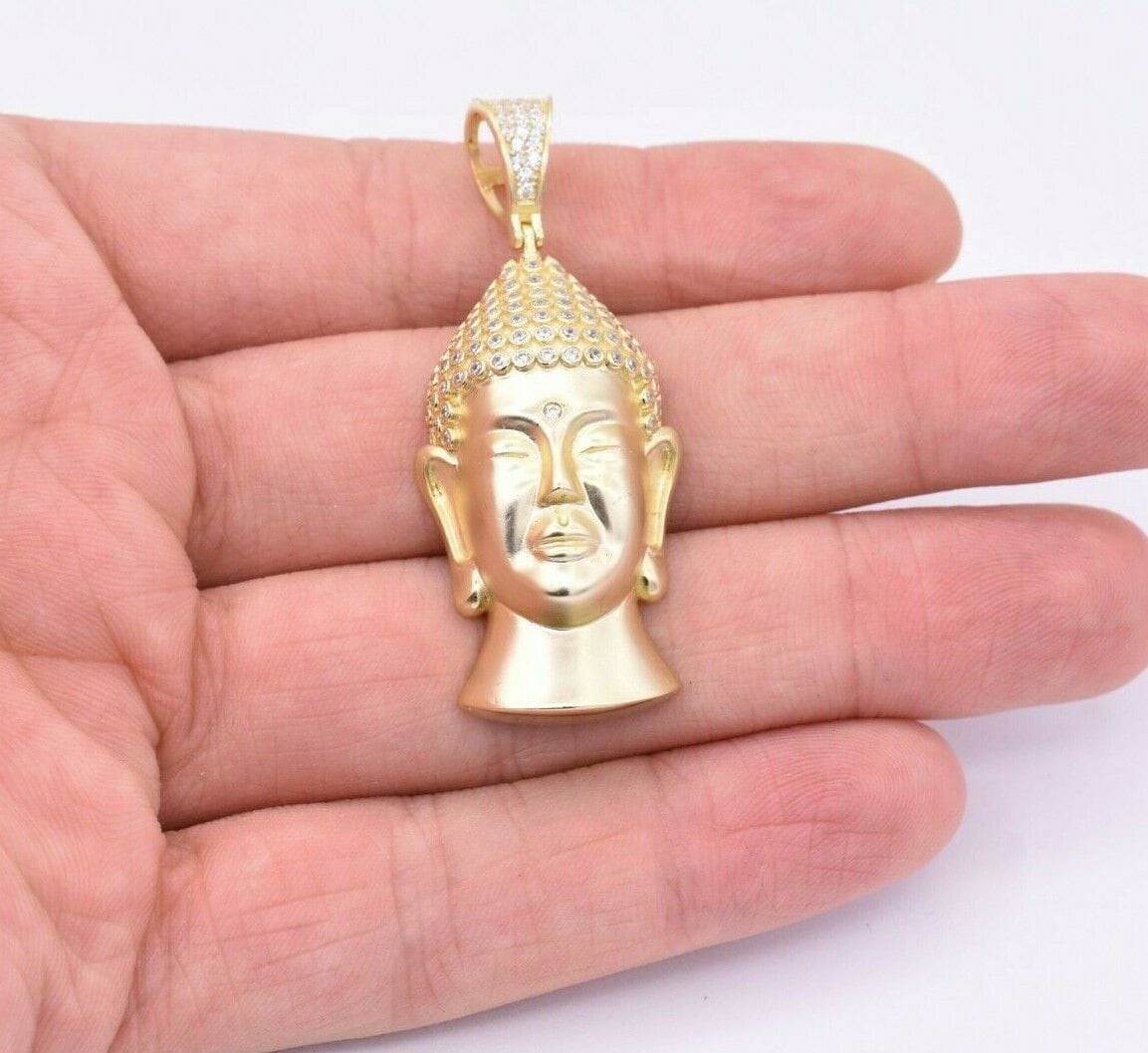 2 1/4" Buddha Cz Charm Anhänger Gelb Satin Gold Verschluss Sterling Silber 925 von BayamJewelry