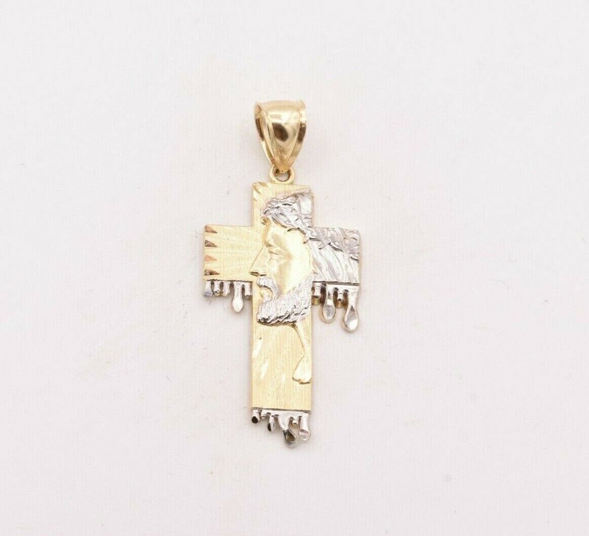 2 "3D Jesus Kreuz Tropfen Diamantschliff Anhänger Echt Massiv 10K Gelb Weiß Gold von BayamJewelry