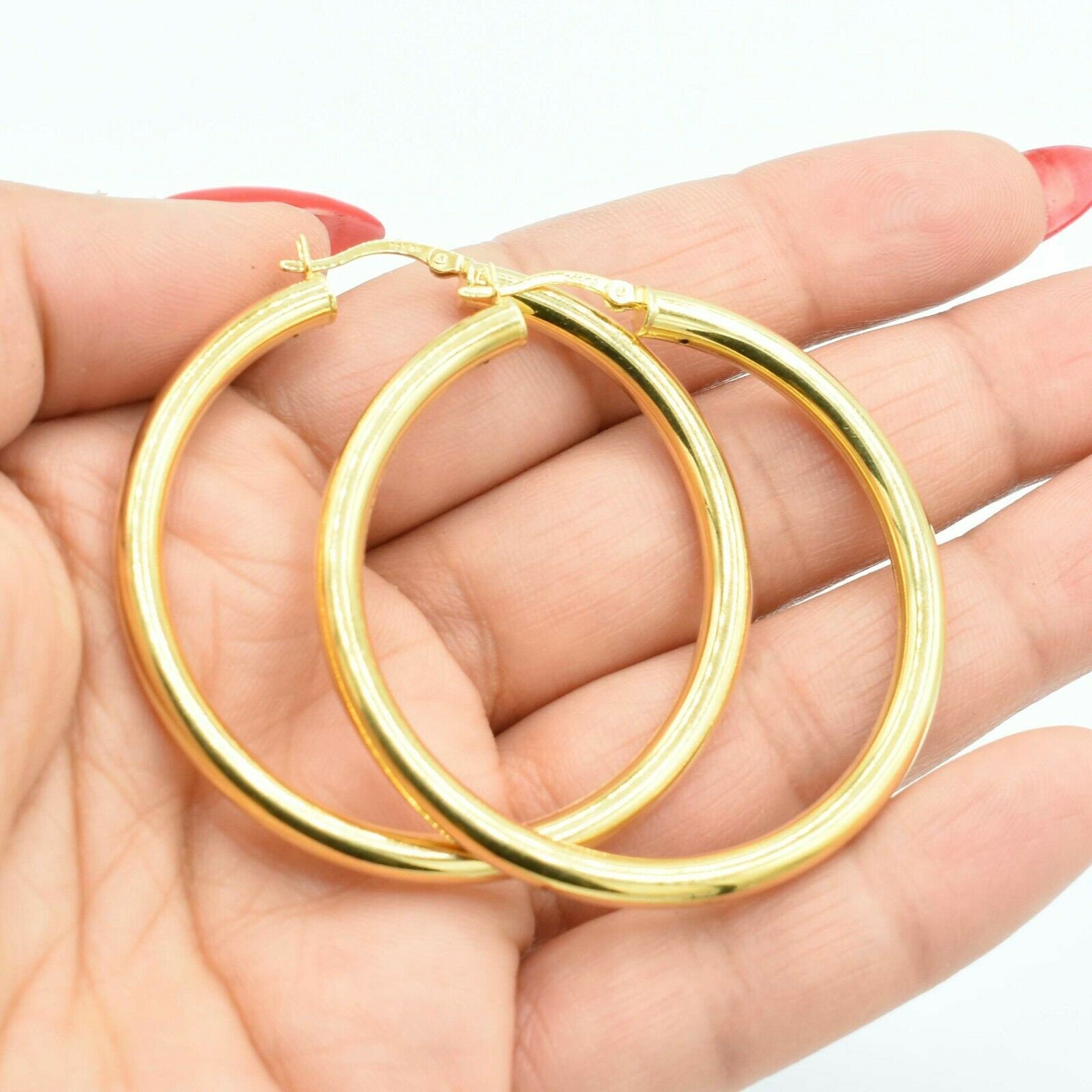 2" 4mmx50mm Uni Bold Runde Hoop Ohrringe 14K Gelbgold Verschluss Sterling Silber von BayamJewelry