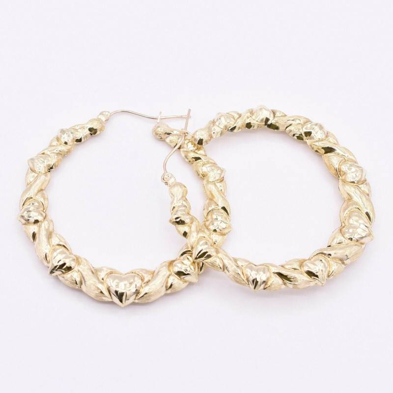 2 "50 Mm Abgestufte Verdrehte Herz Diamantschliff Creolen Echt 10K Gelbgold von GoldumNYC