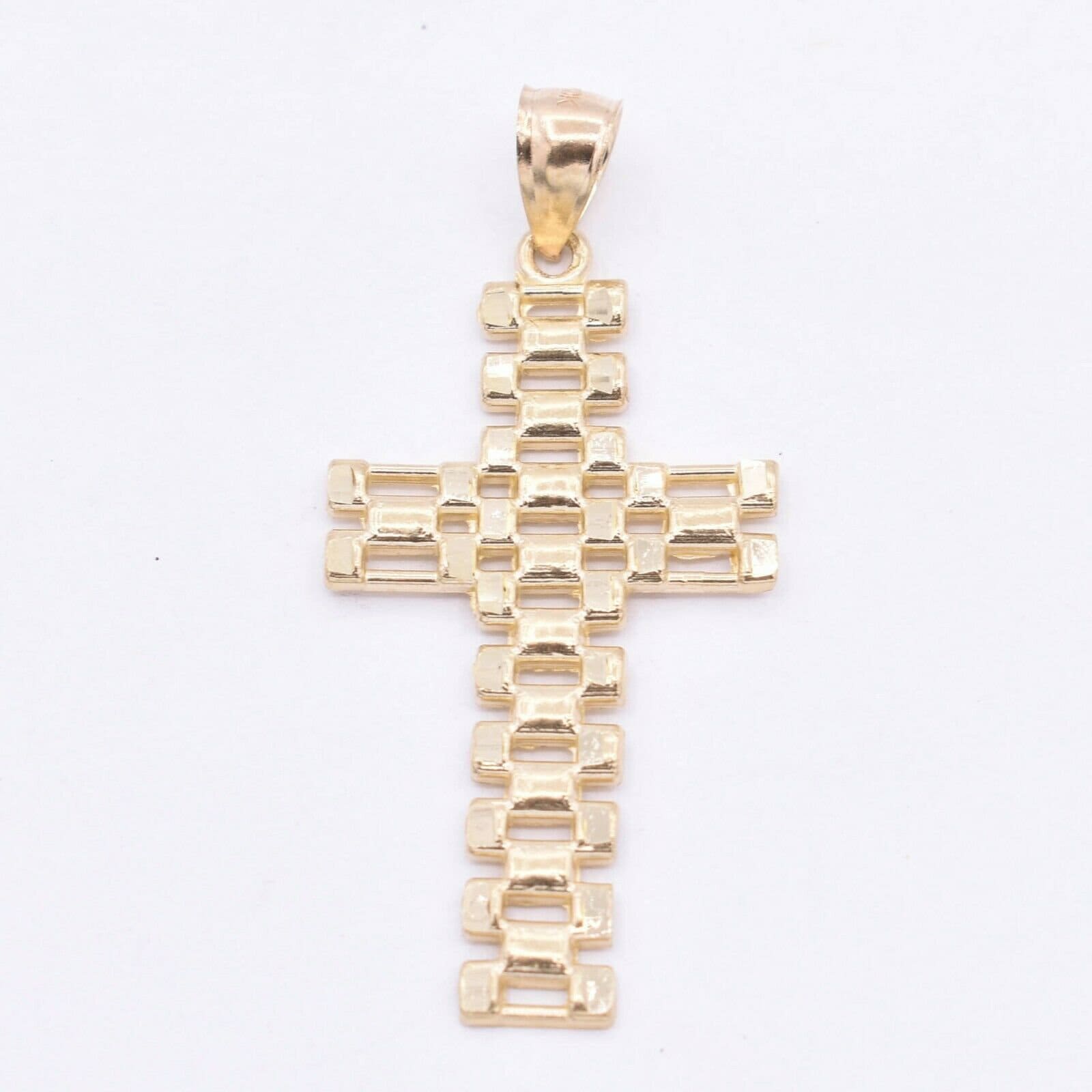 2 "Rlx Railroad Cross Satin Glänzender Strukturierter Anhänger Echtes 10K Gelbgold von BayamJewelry