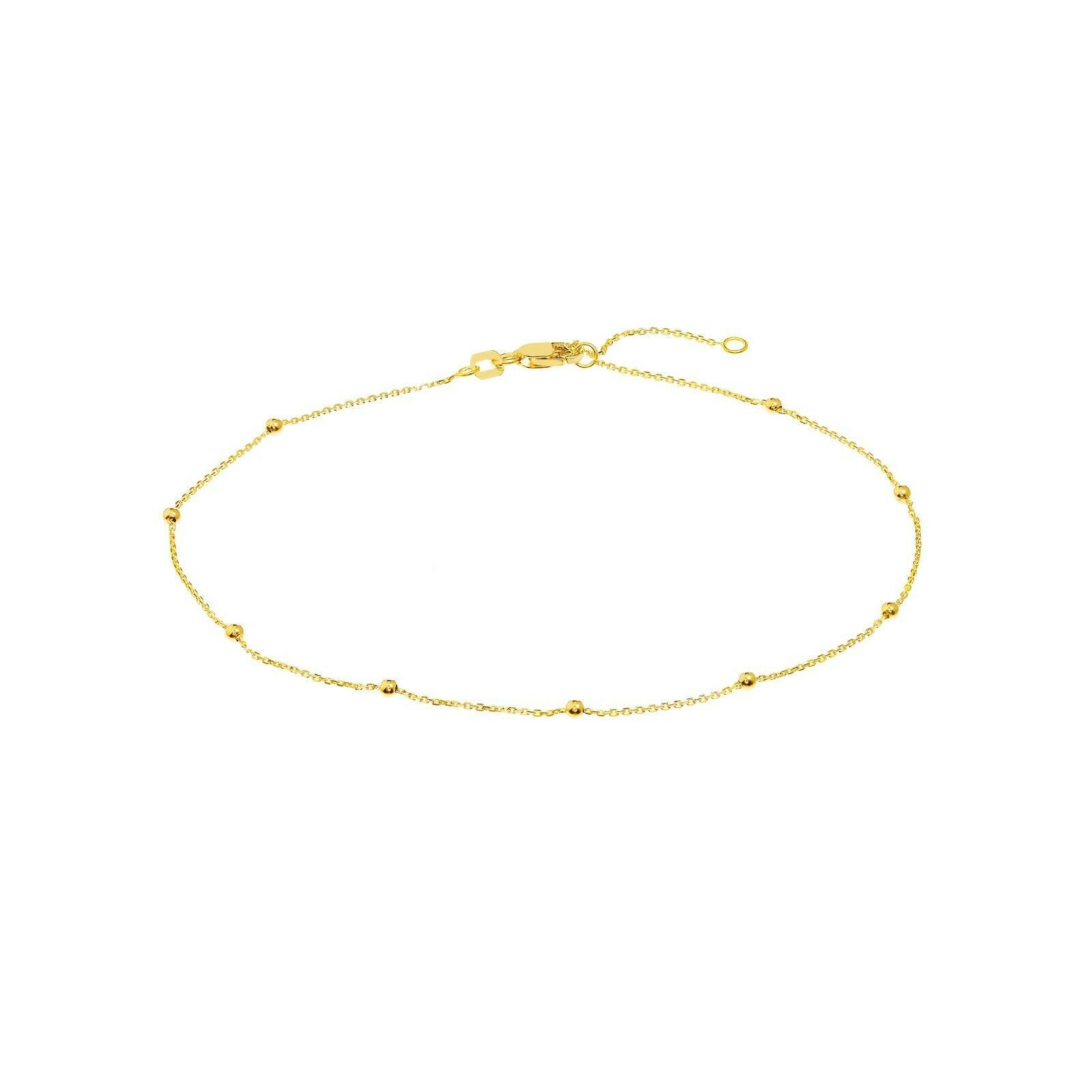 2mm Bead Station Strukturierte Kabel Fußkettchen Kette Real 14K Gelbgold 10" von BayamJewelry