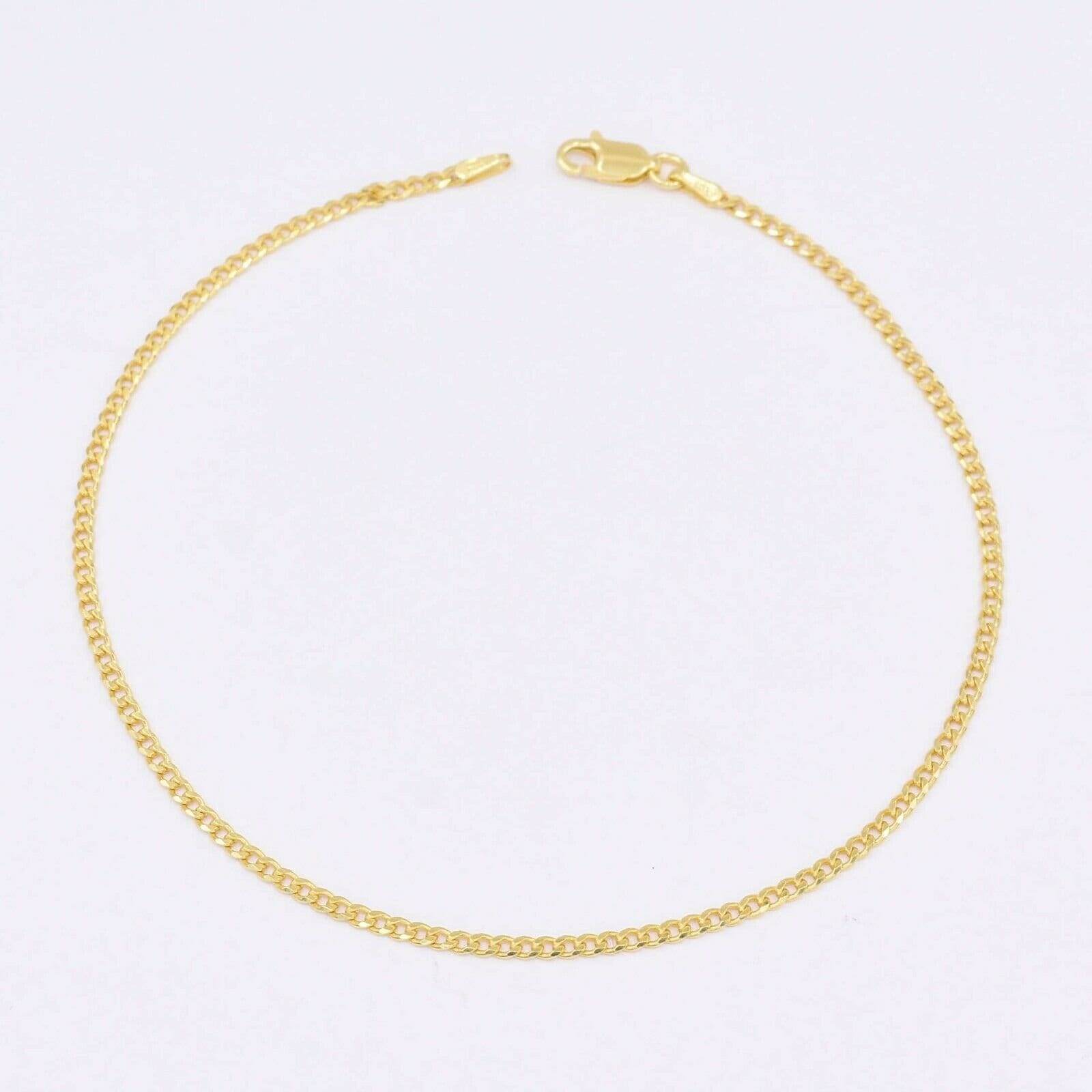 2mm Miami Cuban Curb Link Fußkettchen 14K Gelbgold Verschluss Silber 925 10" von BayamJewelry