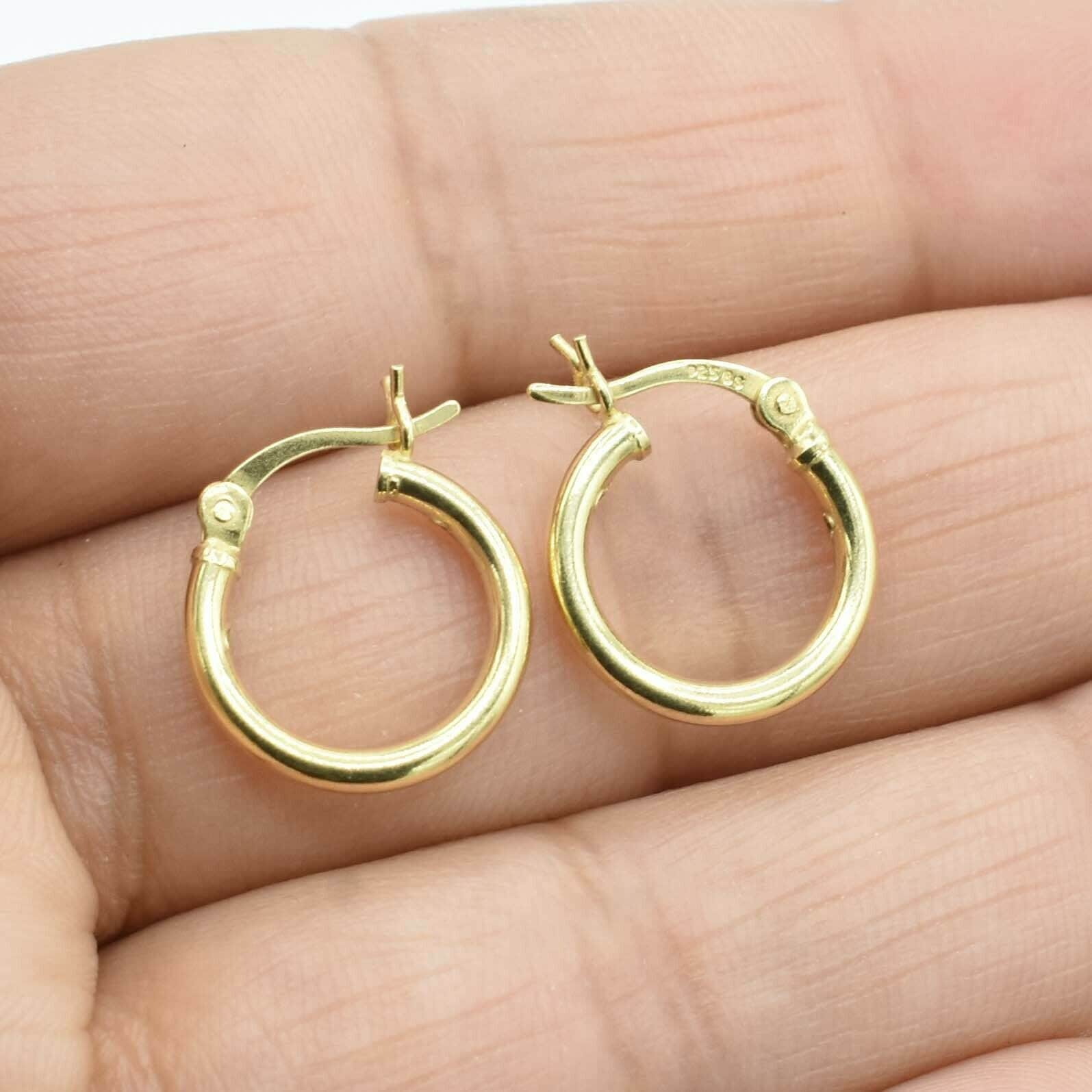 2mmx14mm Glänzende Schlichte Hoop Ohrringe 14K Gelbgold Verschluss Silber 925 von BayamJewelry