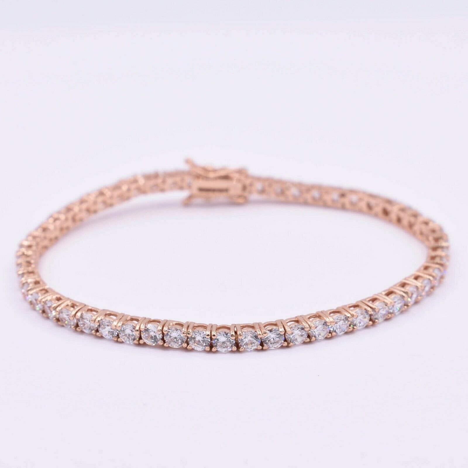 3, 2mm Rundschliff Cz Tennis Armband Echt Rose Gold Sterling Silber 925 von BayamJewelry