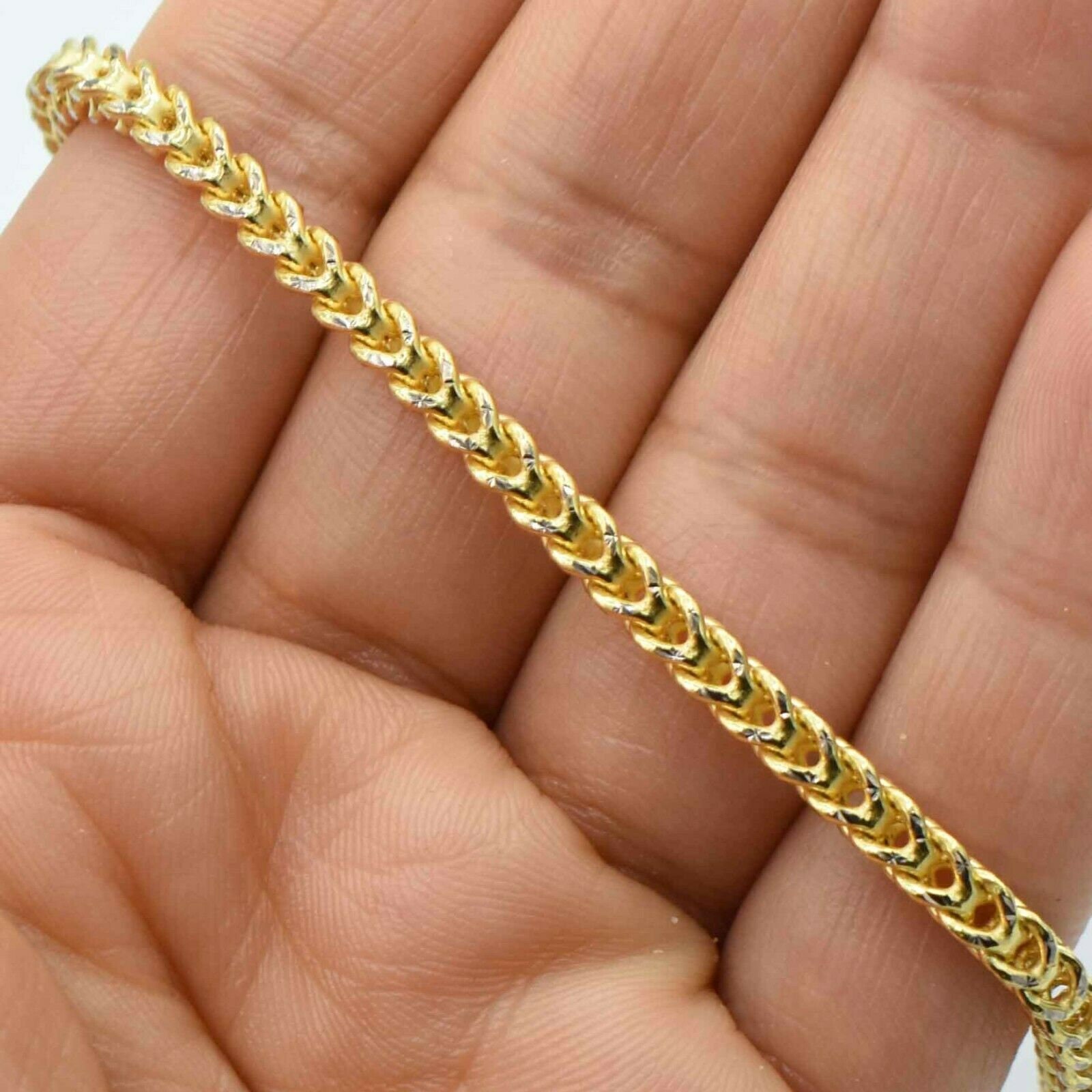 3, 6mm Pave Textured Franco Weizen Fußkettchen Echt 10K Gelb Weiß Gold 10, 25" von BayamJewelry