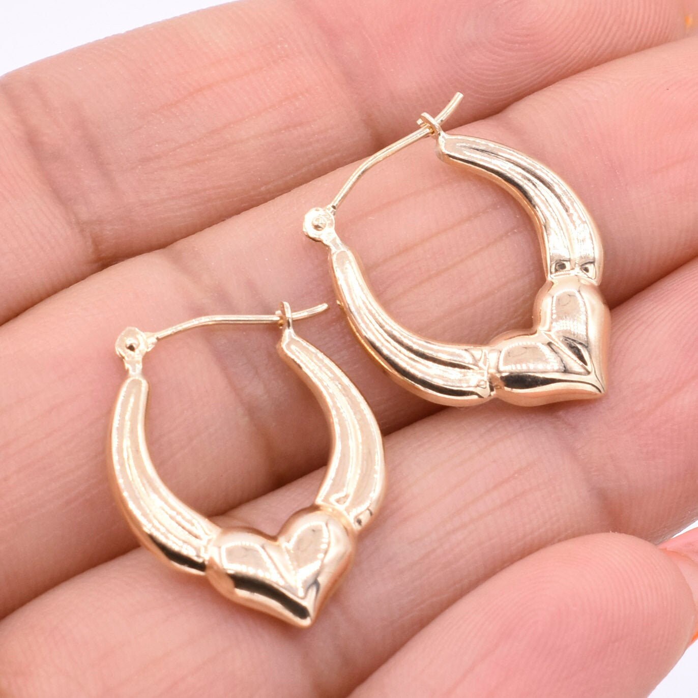 3/4" Puffed Heart Hoop Ohrringe Poliert Glänzend Echt 14K Gelbgold von BayamJewelry