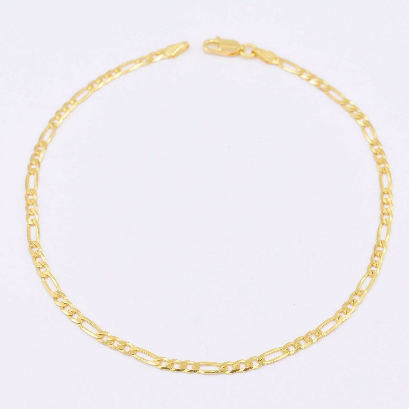 3mm Figaro Pave Gliederkette Fußkettchen 14K Gelbgold Verschluss Silber 925 10" von BayamJewelry