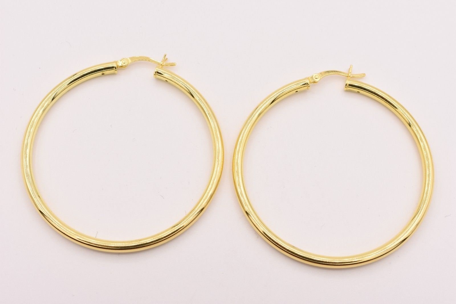 3mm X 50mm 2" All Shiny Plain Hoop Ohrringe 14K Gelbgold Verschluss Silber 925 von BayamJewelry