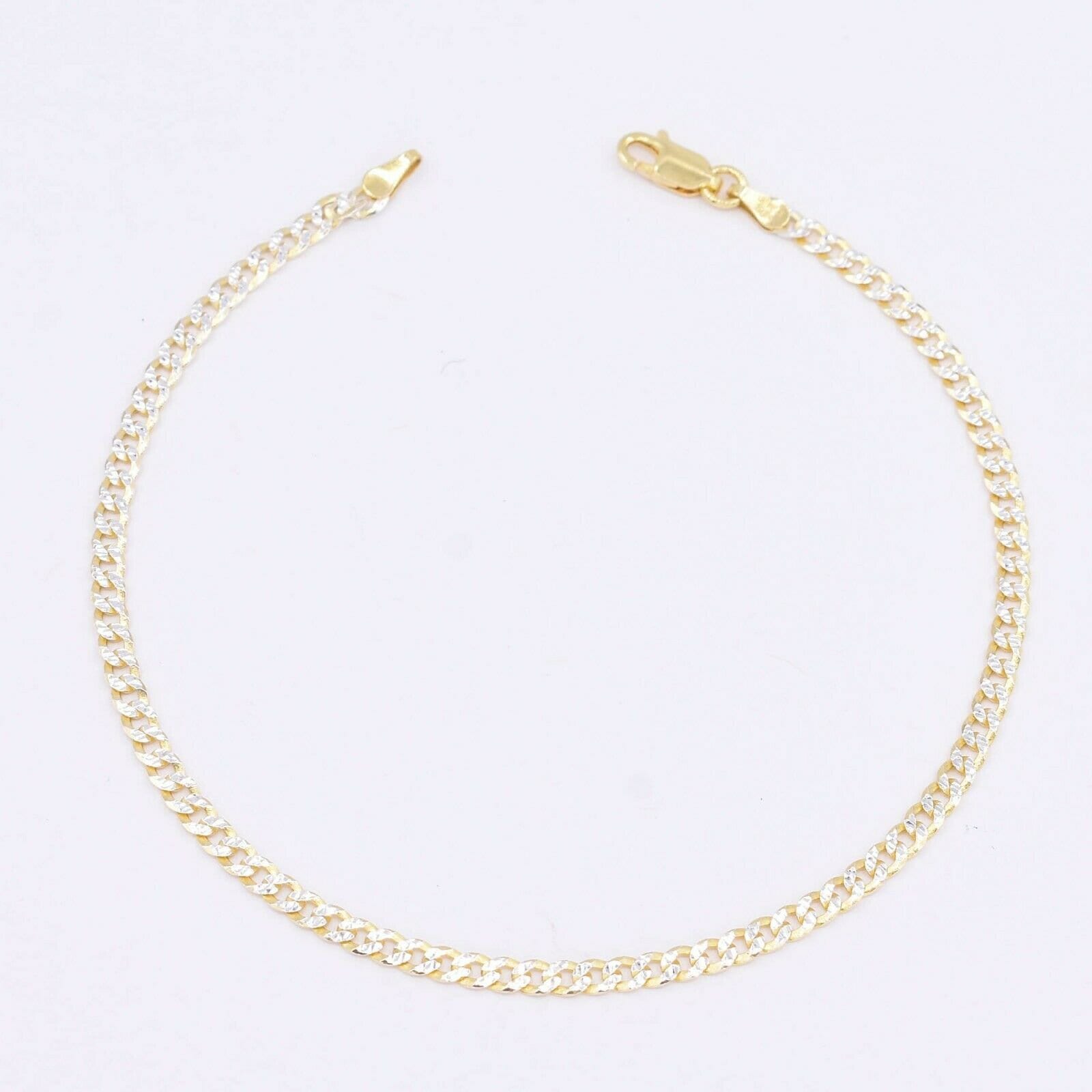 3mm Zweifarbig Miami Cuban Link Fußkettchen 14K Gelbgold Vergoldet Silber 925 9" von BayamJewelry