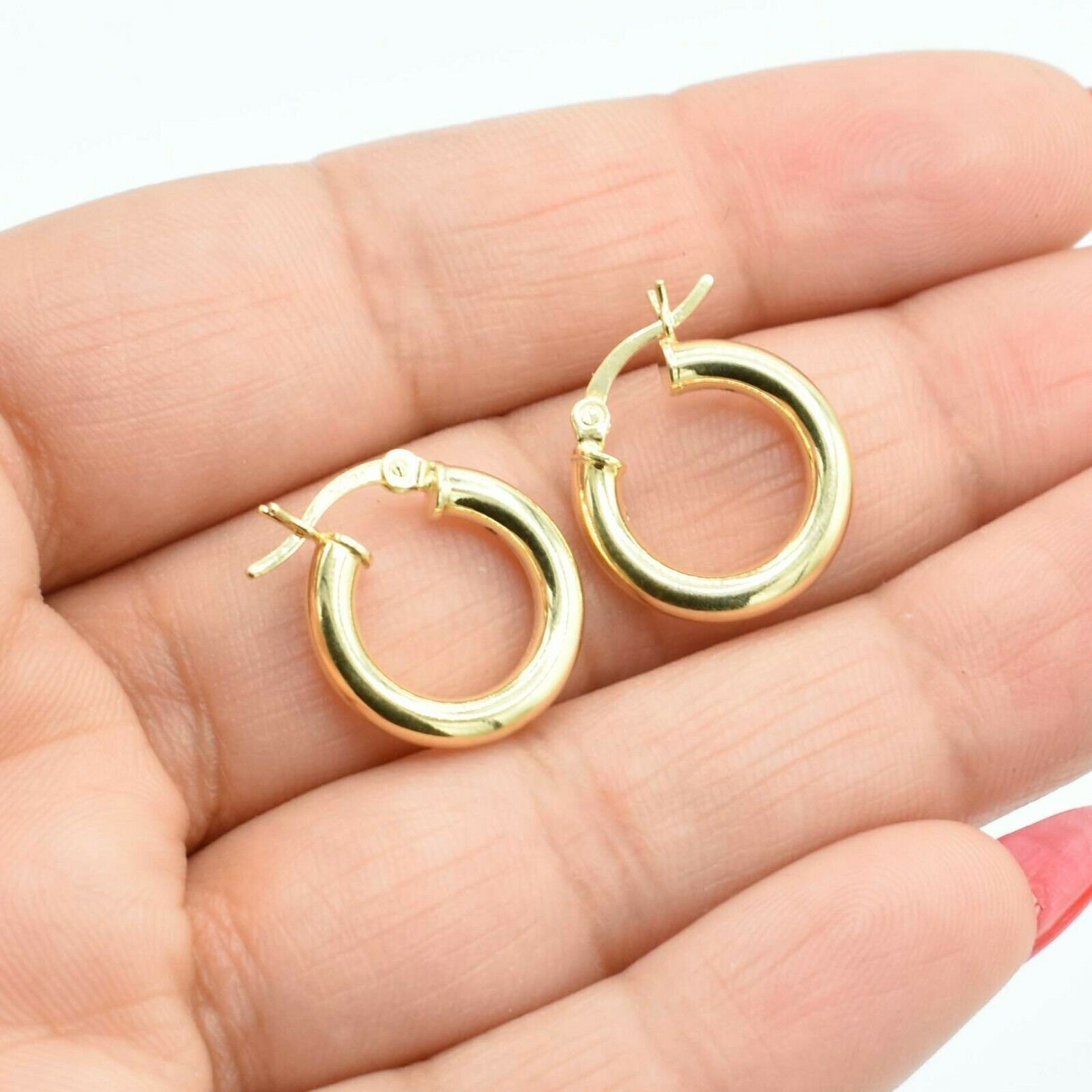 3mmx15mm Glänzende Schlichte Hoop Ohrringe 14K Gelbgold Verschluss Silber 925 von BayamJewelry