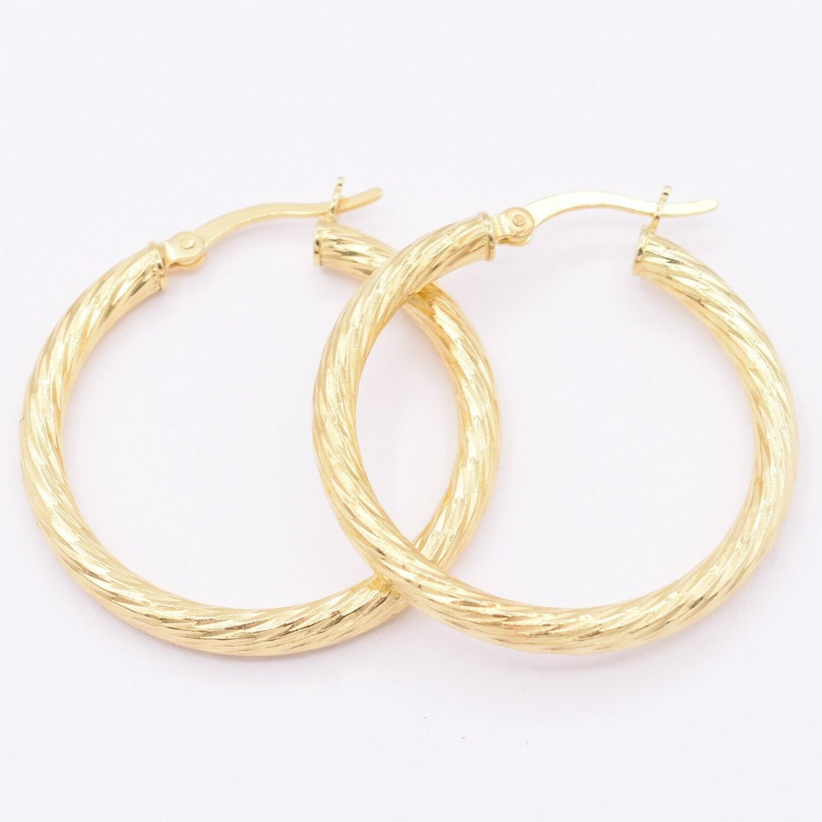 3x30mm Strukturierte Hoop Ohrringe Gelbgold Verschluss Silber 925 von BayamJewelry