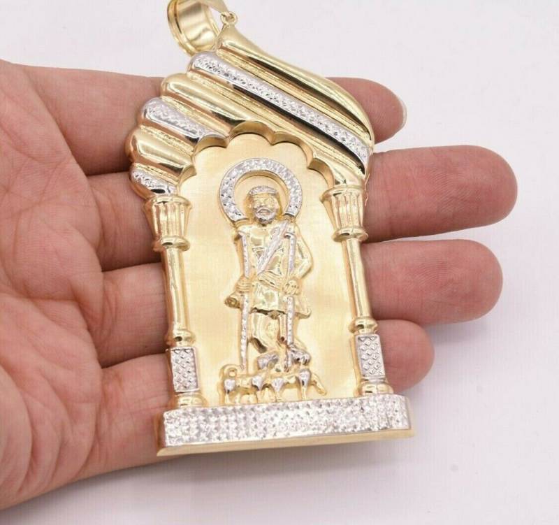 4 1/2 "st. Lazarus Jesus Anhänger Diamantschliff Echt 10K Gelb Weiß Gold von GoldumNYC