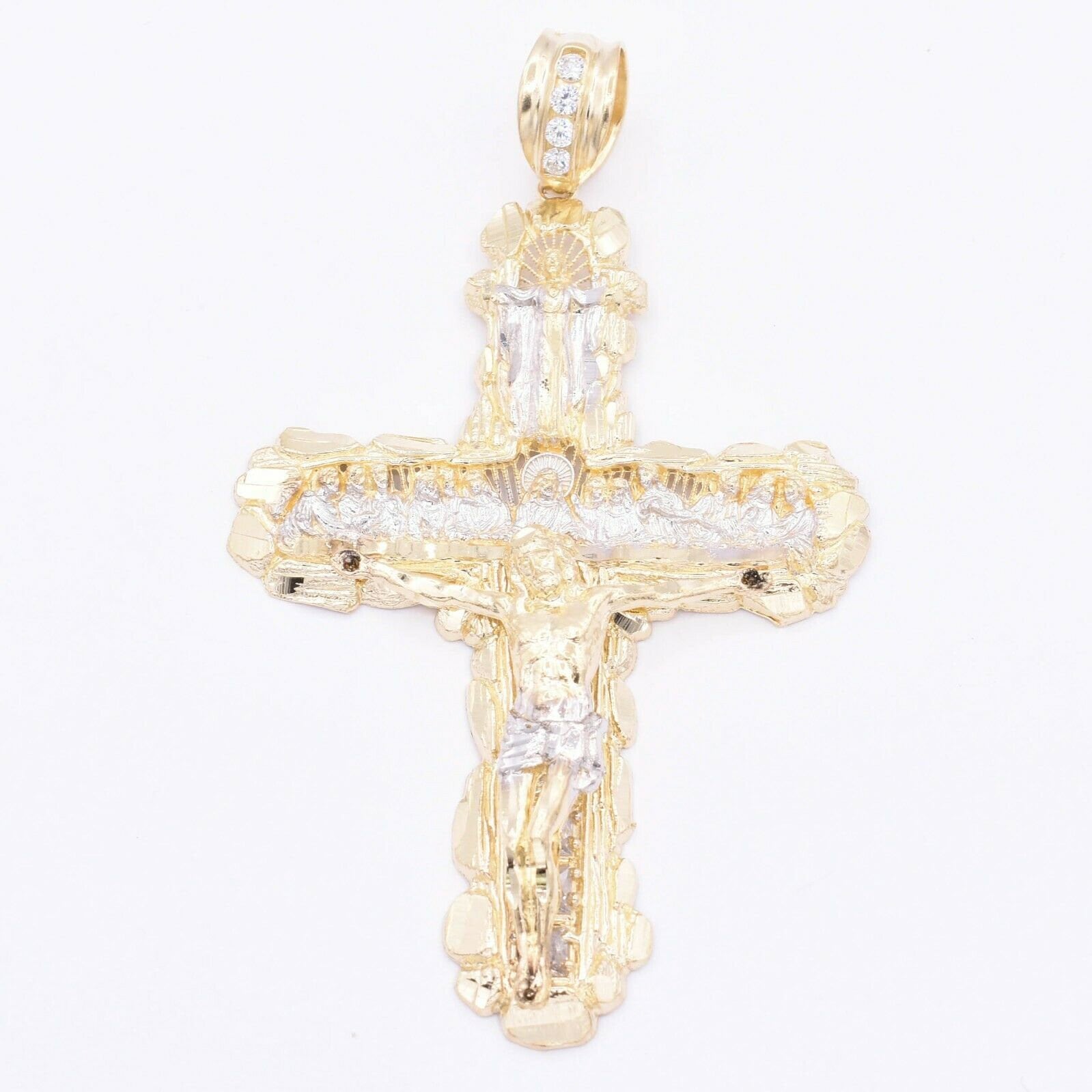 4 1/4 "Last Super Textured Jesus Kreuz Nugget Anhänger Echt 10K Gelb Weiß Gold von BayamJewelry