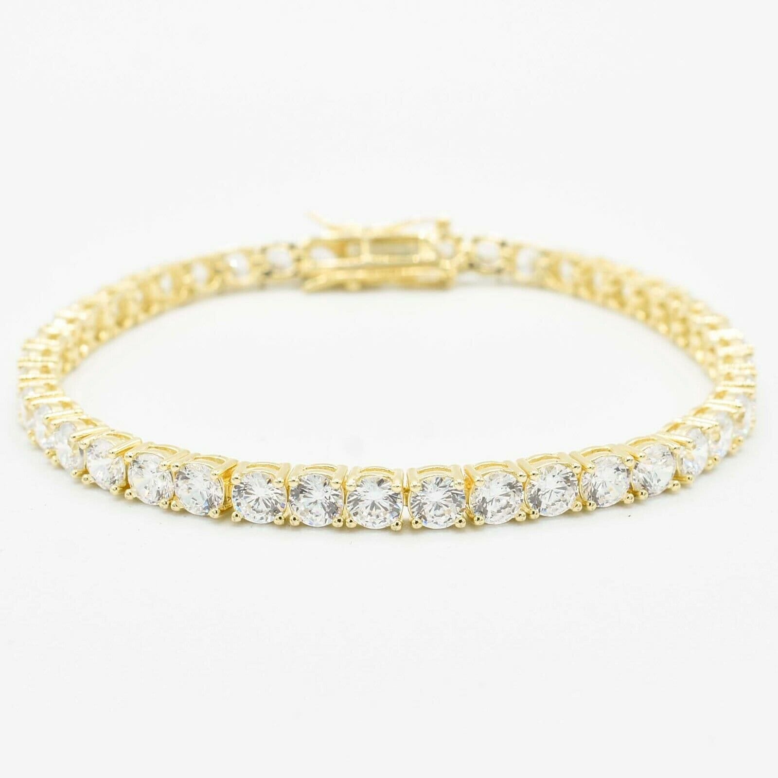 4mm Cz Rundschliff Tennis Armband Echt 14K Gelbgold Verschluss Sterling Silber von BayamJewelry