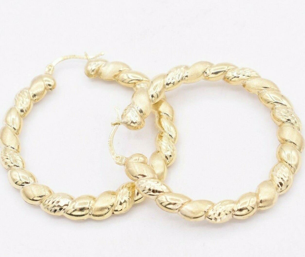 5 cm Texturierte Twisted Satin Creolen Echtes 10K Gelbgold von BayamJewelry