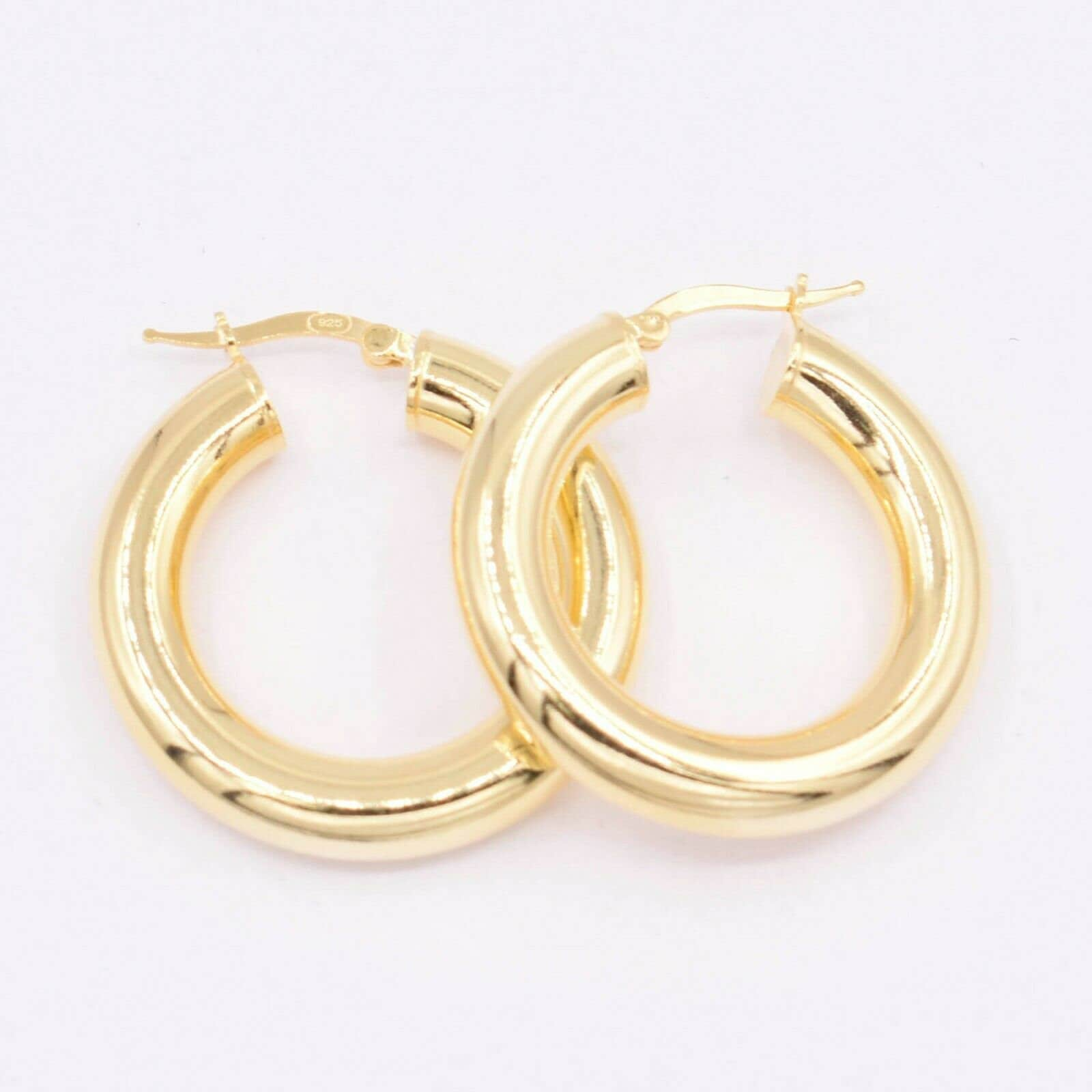 6x30mm Schlichte Glänzend Polierte Hoop Ohrringe 14K Gelbgold Verschluss Silber 925 von BayamJewelry