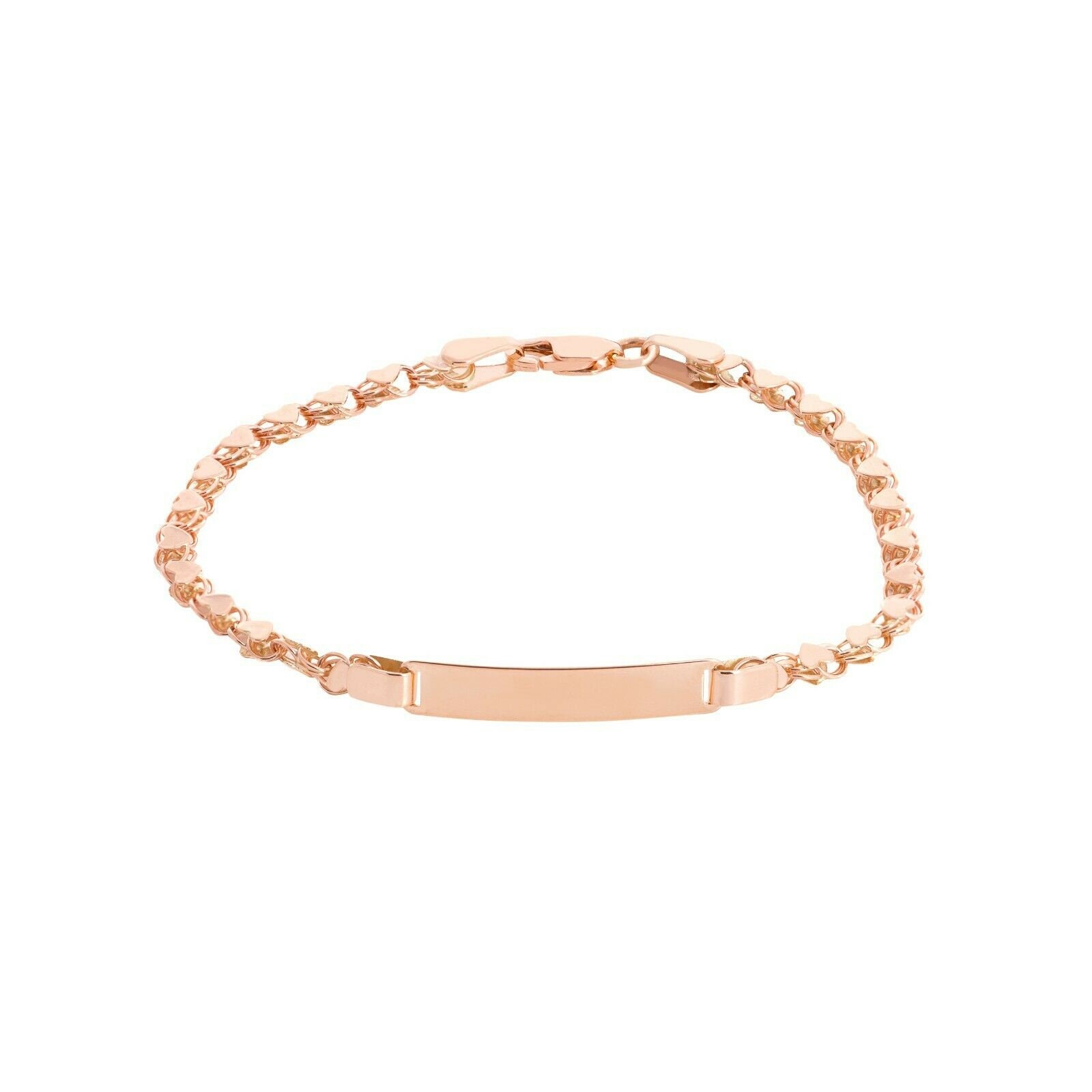 Baby Herz Spiegel Seil Engravable Id Kette Armband Echt 14K Roségold 6" von BayamJewelry