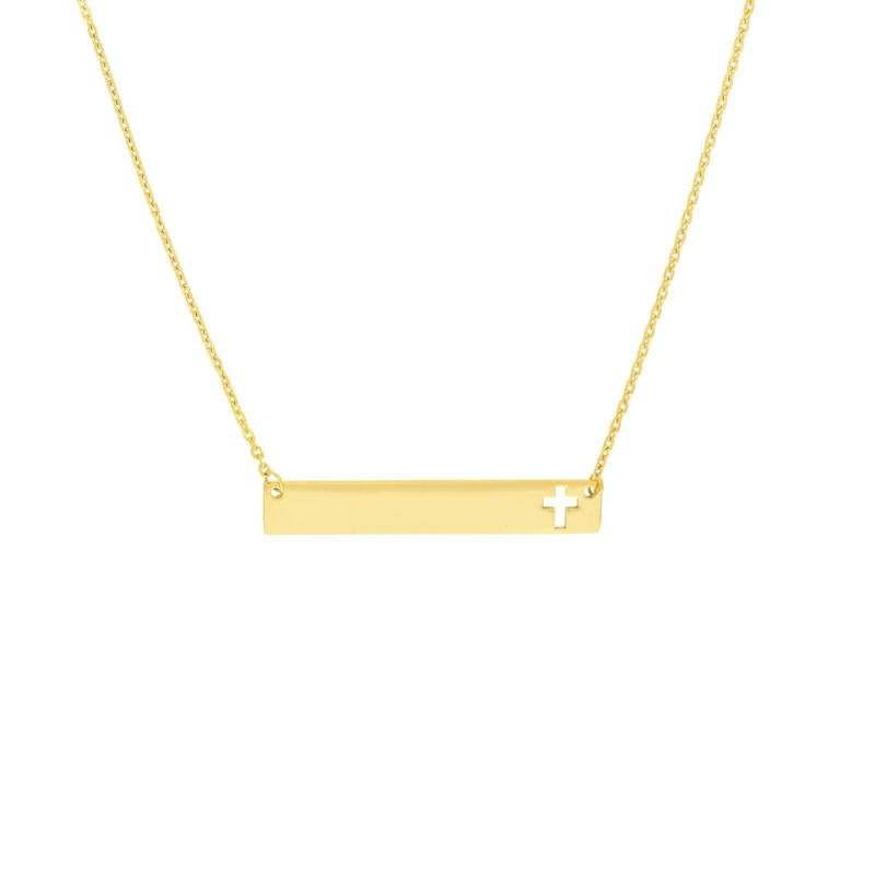 Bar Open Cut Out Kreuz Verstellbare Kette Halskette Echt 14K Gelbgold Bis 18" von BayamJewelry