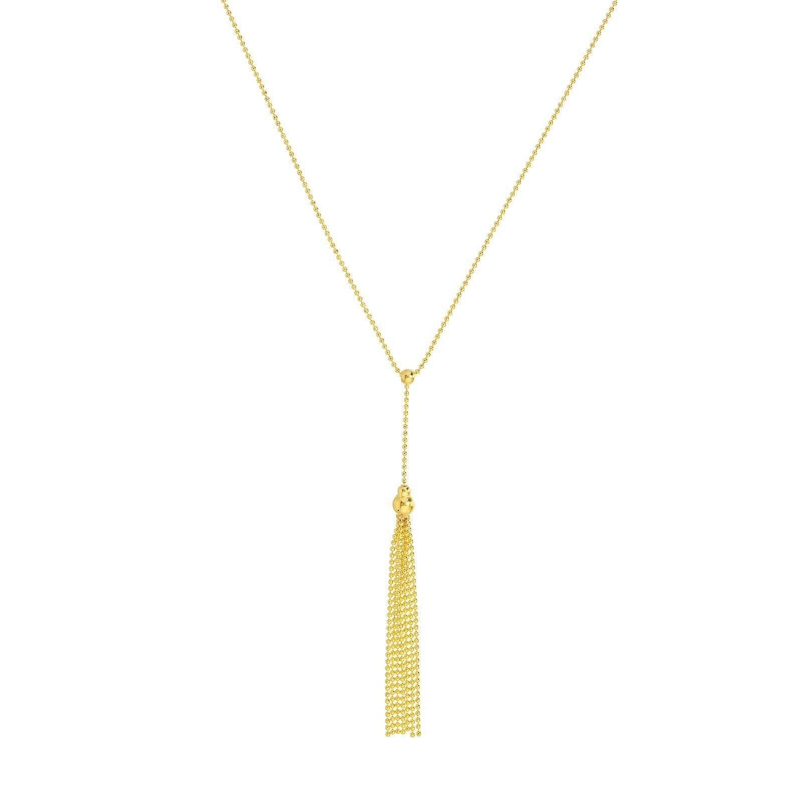 Beweglich Perle Und Quaste Lariat Halskette Echt 14K Gelbgold 18" von BayamJewelry