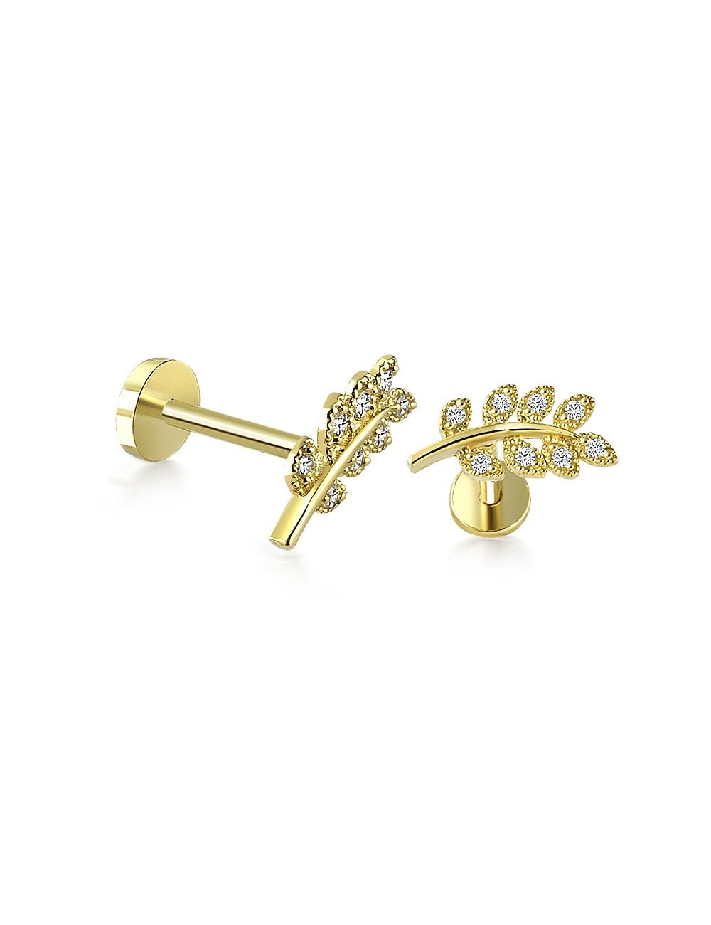 Blatt Cz Minimalist Tragus Ohr Piercing Bolzen Echt 585 Gold von BayamJewelry