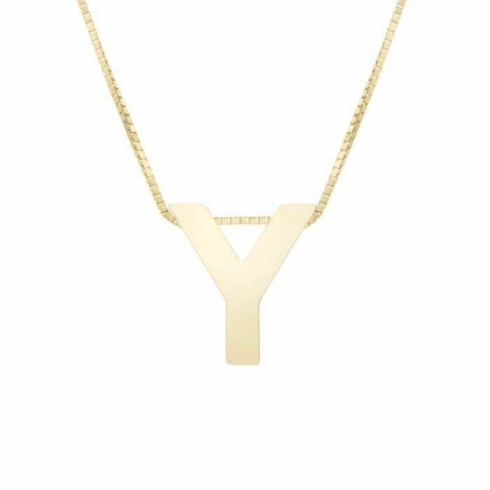 Block Letter Initial Y Box Kette Halskette Echt 14K Gelbgold 18" von BayamJewelry