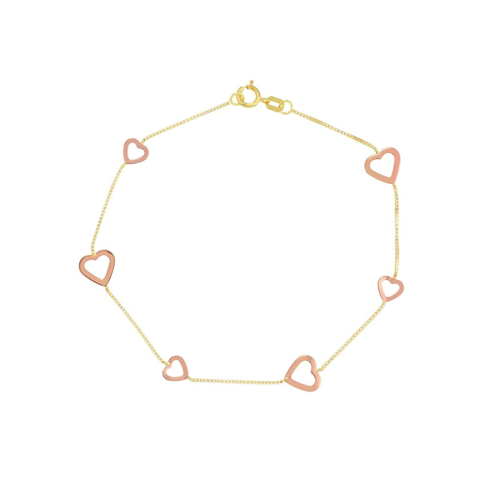 Box Kette Mit Kleinem/Großem Herz Armband Echt 14K Gelb Rosa Gold 7, 5" von BayamJewelry