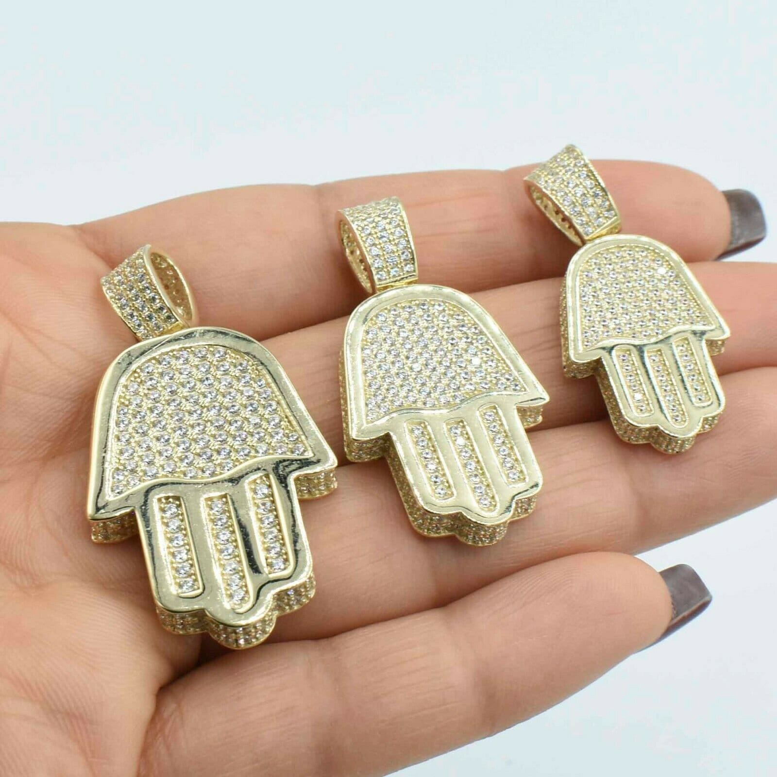 Cz Hamsa Anhänger Charm Echt 10K Massiv Gelbgold Alle Größen von BayamJewelry