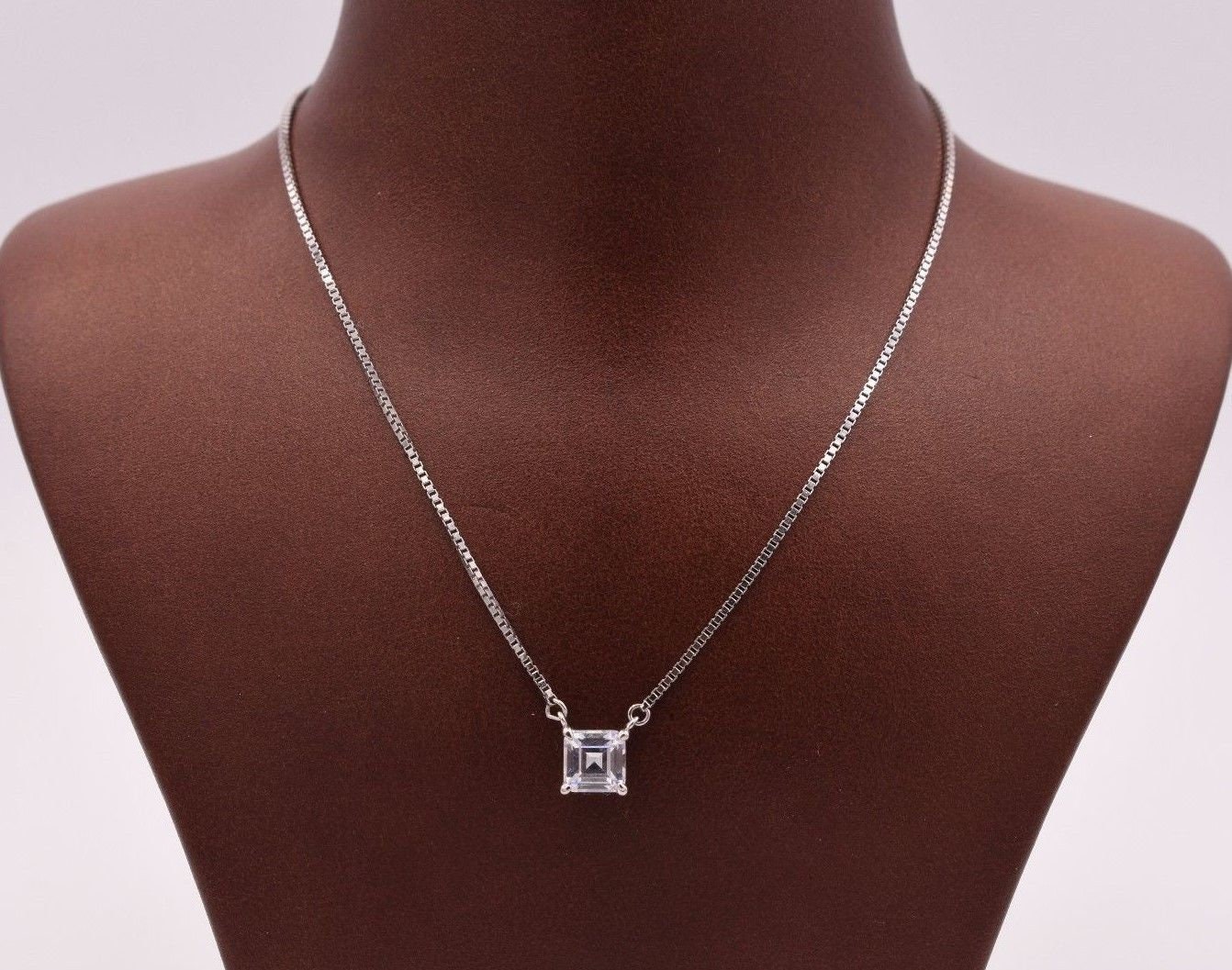 Cz Princess Cut Square Solitär Anhänger Halskette Echtsilber Mit Box Kette 5mm von BayamJewelry