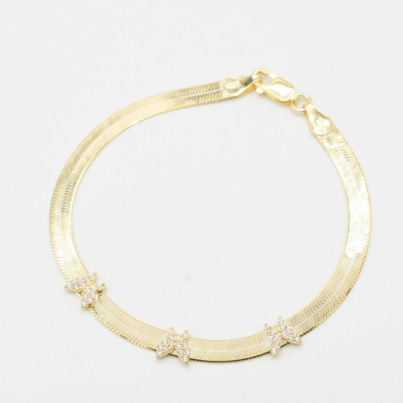 Cz Schmetterling Fischgrät Armband Echt 14K Gelbgold Plattiert Sterling Silber von BayamJewelry