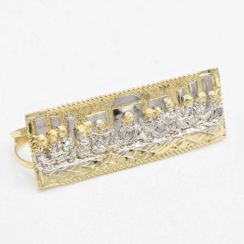 Diamantschliff Letzte Abendmahl Drei Fingerring Echt Solid 10K Gelb-Weißgold von GoldumNYC