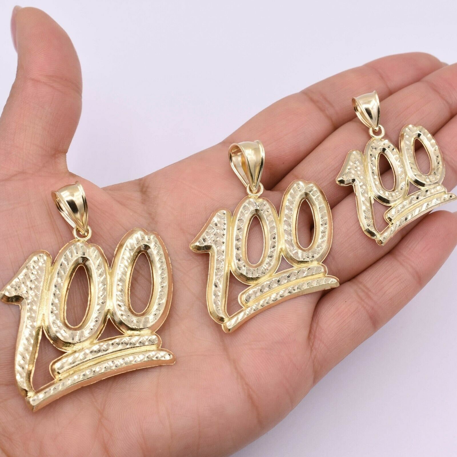 Diamantschliff "100" Emoji Anhänger Charm Echt 10K Gelbgold Alle Größen von BayamJewelry