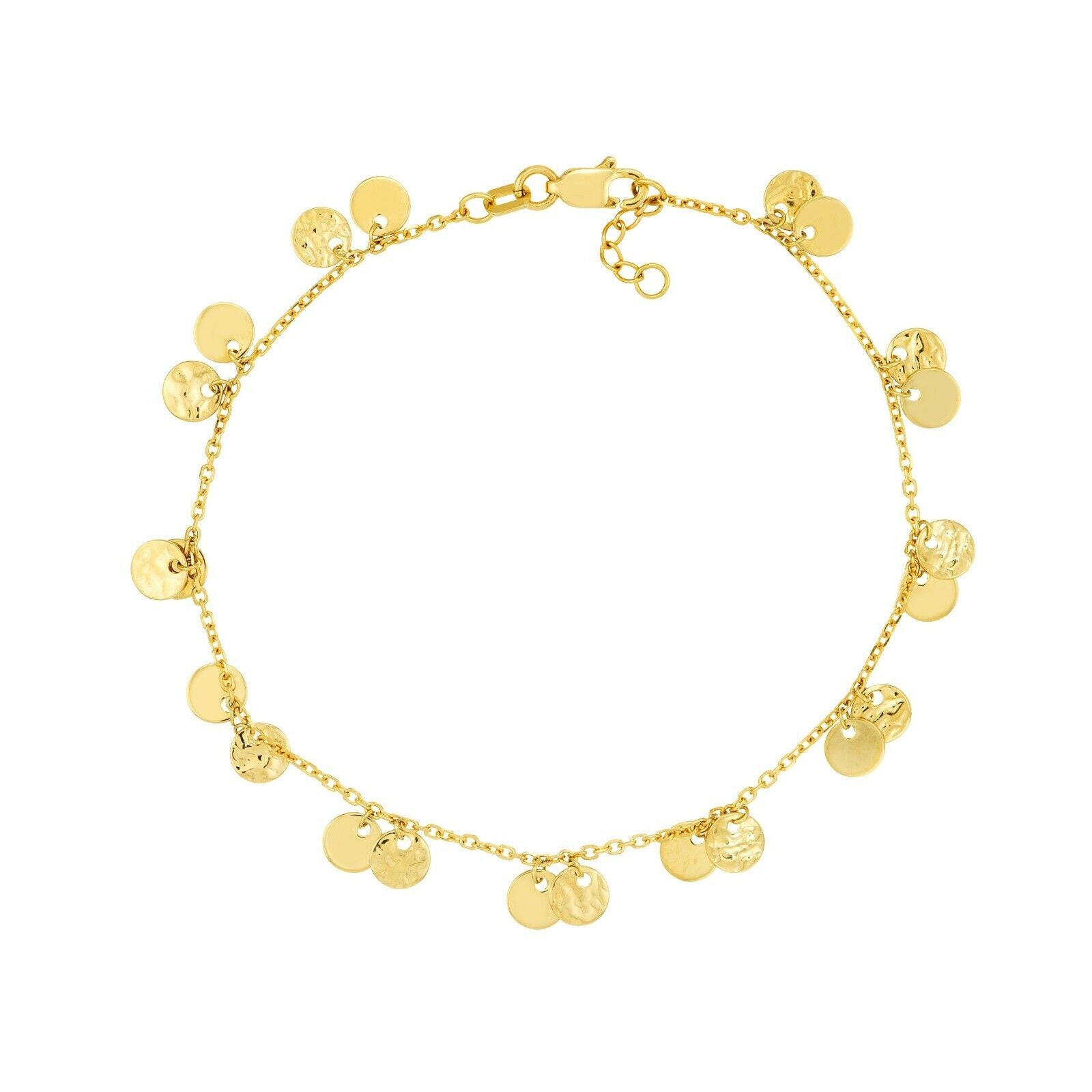 Doppelte Scheibe Baumeln Verstellbares Armband Echt 14K Gelbgold 7, 5" von BayamJewelry