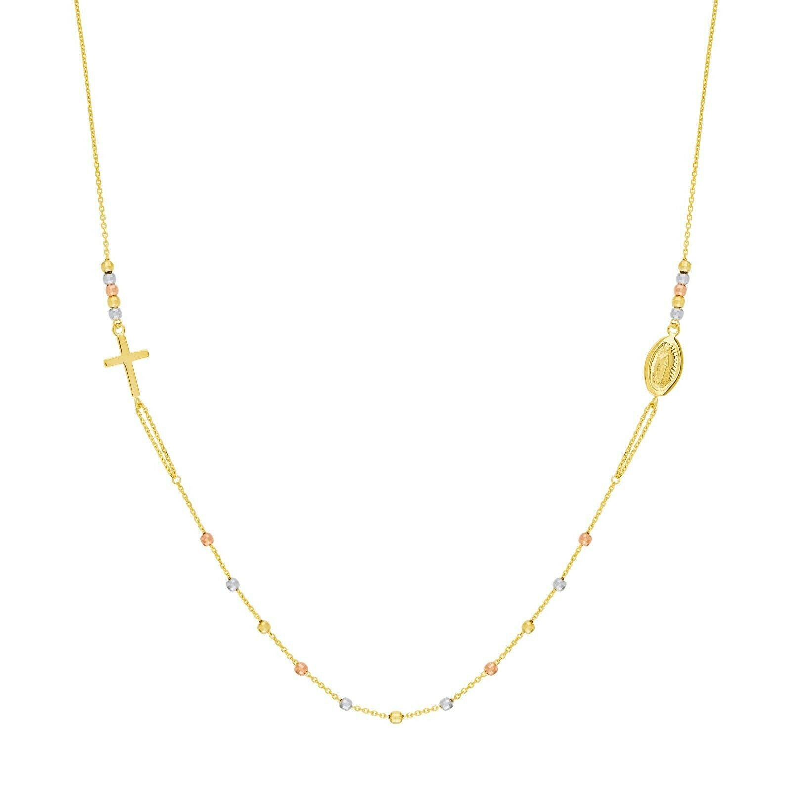 Dreifarbige Verstellbare Jungfrau Maria Kreuz Halskette Echt 14K Tri-Color Gold 18" von BayamJewelry