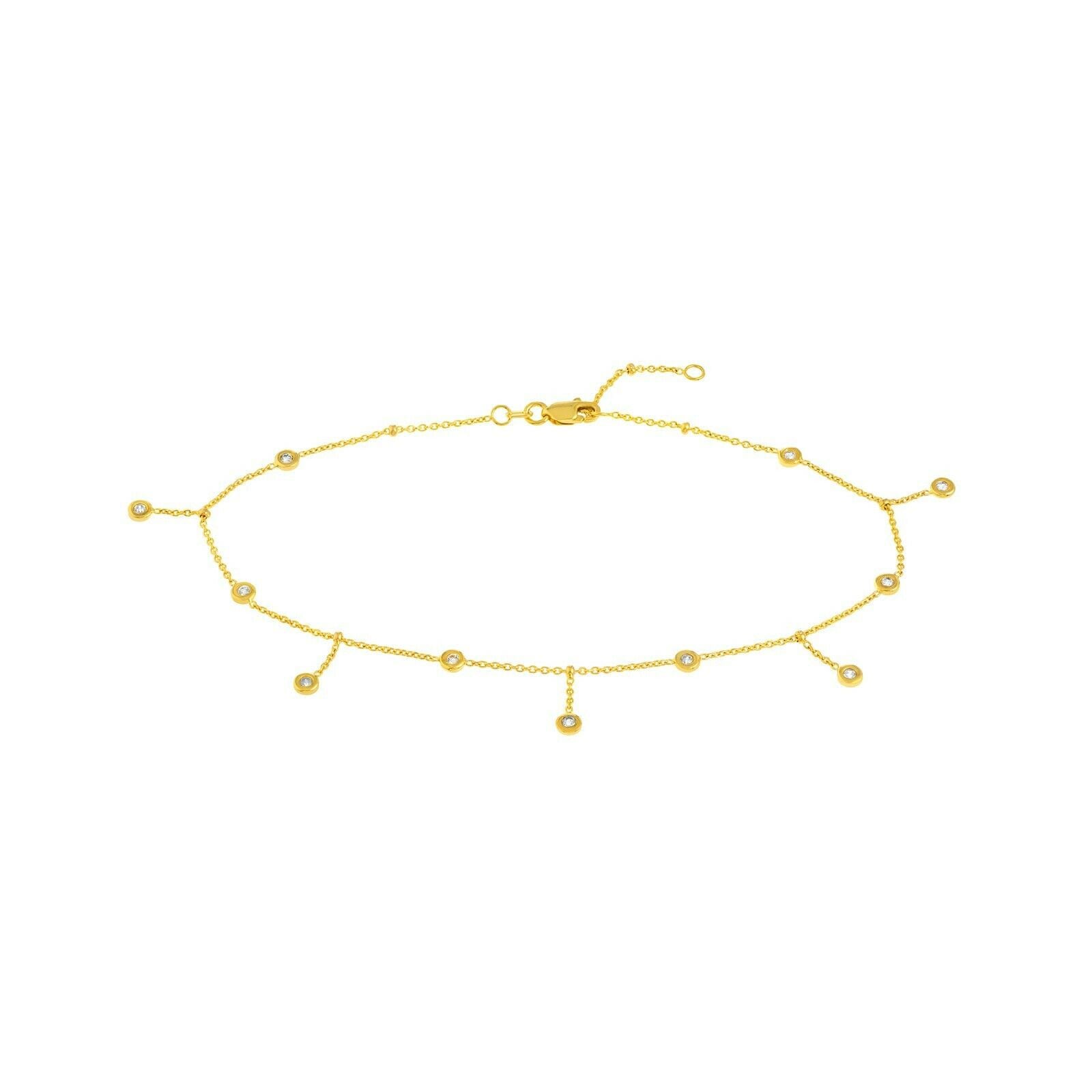 Einstellbare Baumdatenscheibe Mit Cz Stationen Knöchel Echte 14K Gelbgold 10" von BayamJewelry