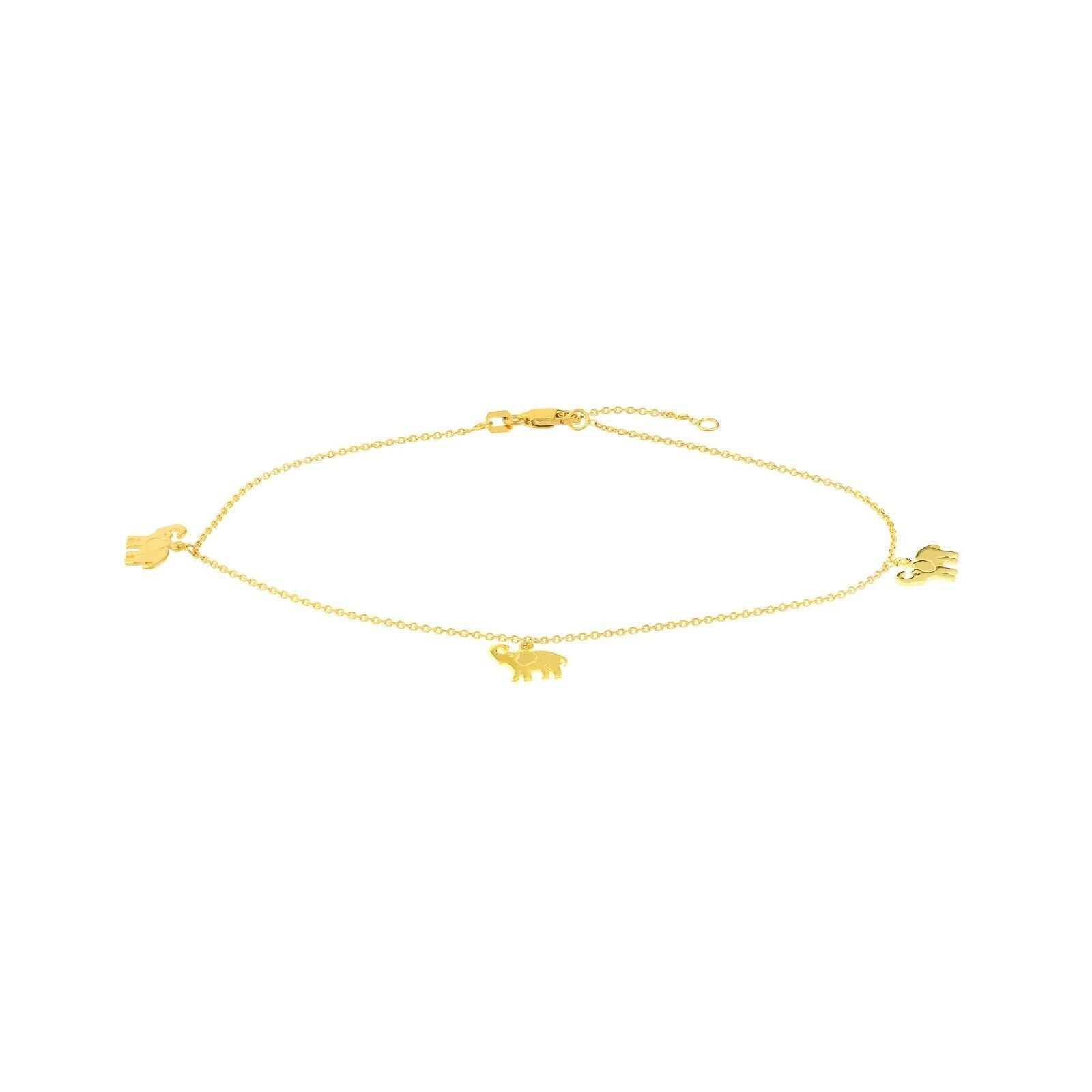 Einstellbare Elefant Trio Baumeln Fußkettchen Kette Real 14K Gelbgold 10" von BayamJewelry