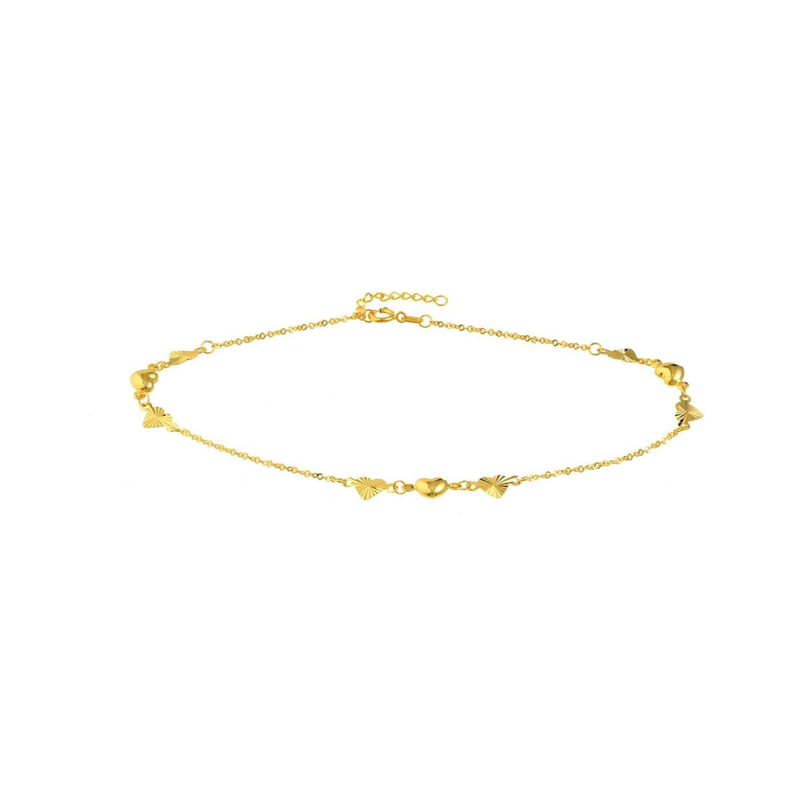 Einstellbare Herzstation Knöchel Fußkettchen Kette Real 14K Gelbgold 10" von BayamJewelry