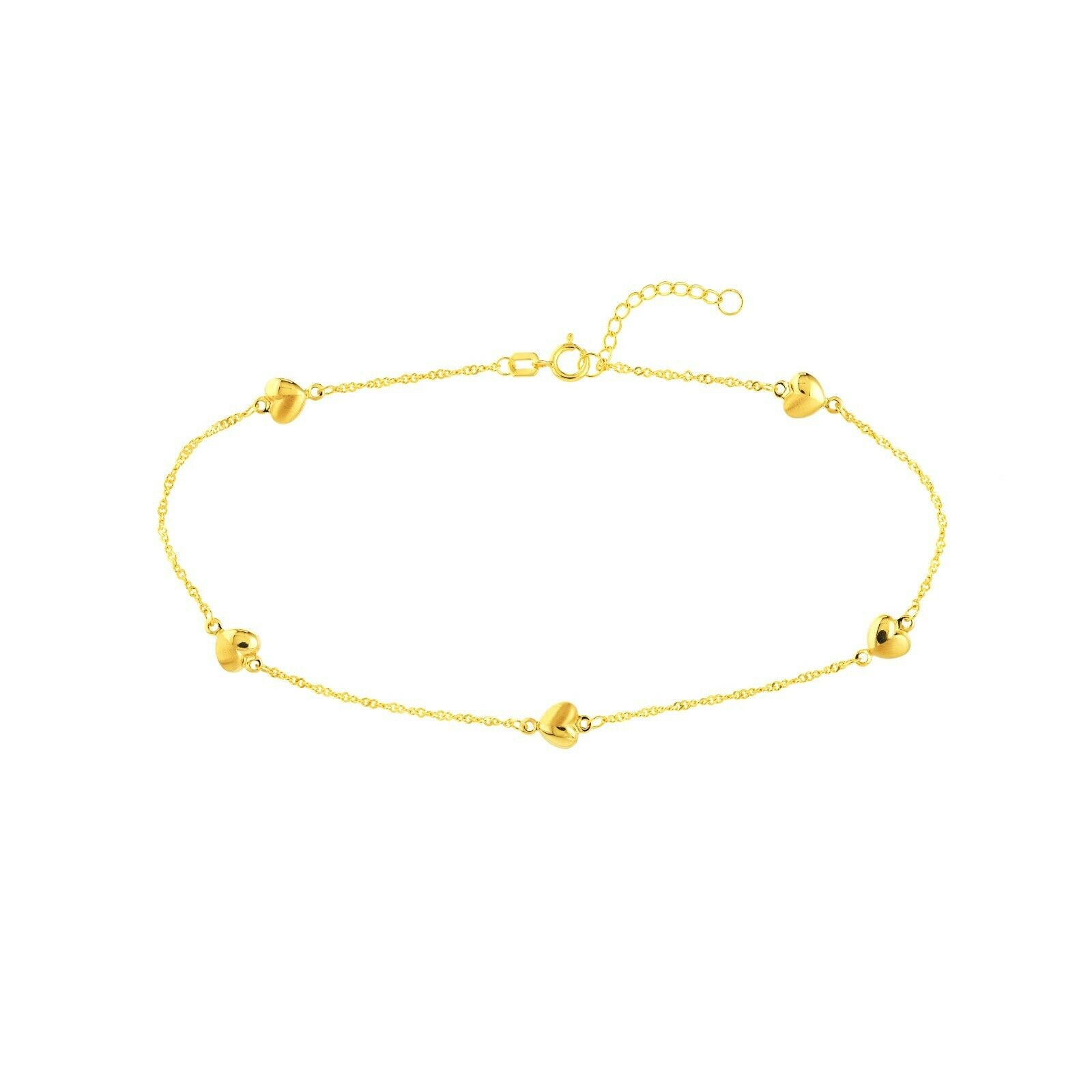 Einstellbare Puffed Herz Station Knöchel Fußkettchen Kette Real 14K Gelbgold 10" von BayamJewelry