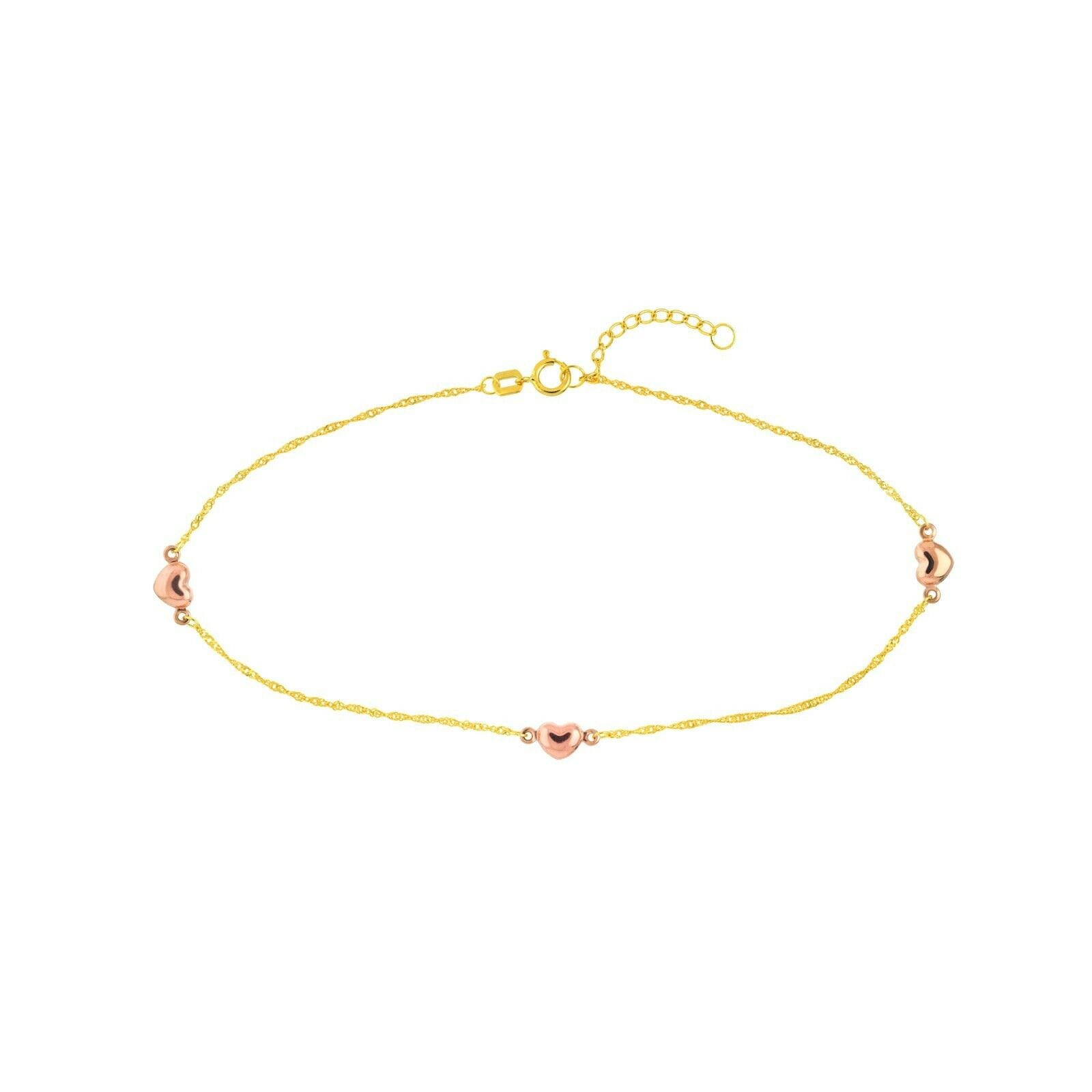 Einstellbare Rosa Herz Knöchel Fußkettchen Kette Real 14K Gelb Gold 10" von BayamJewelry