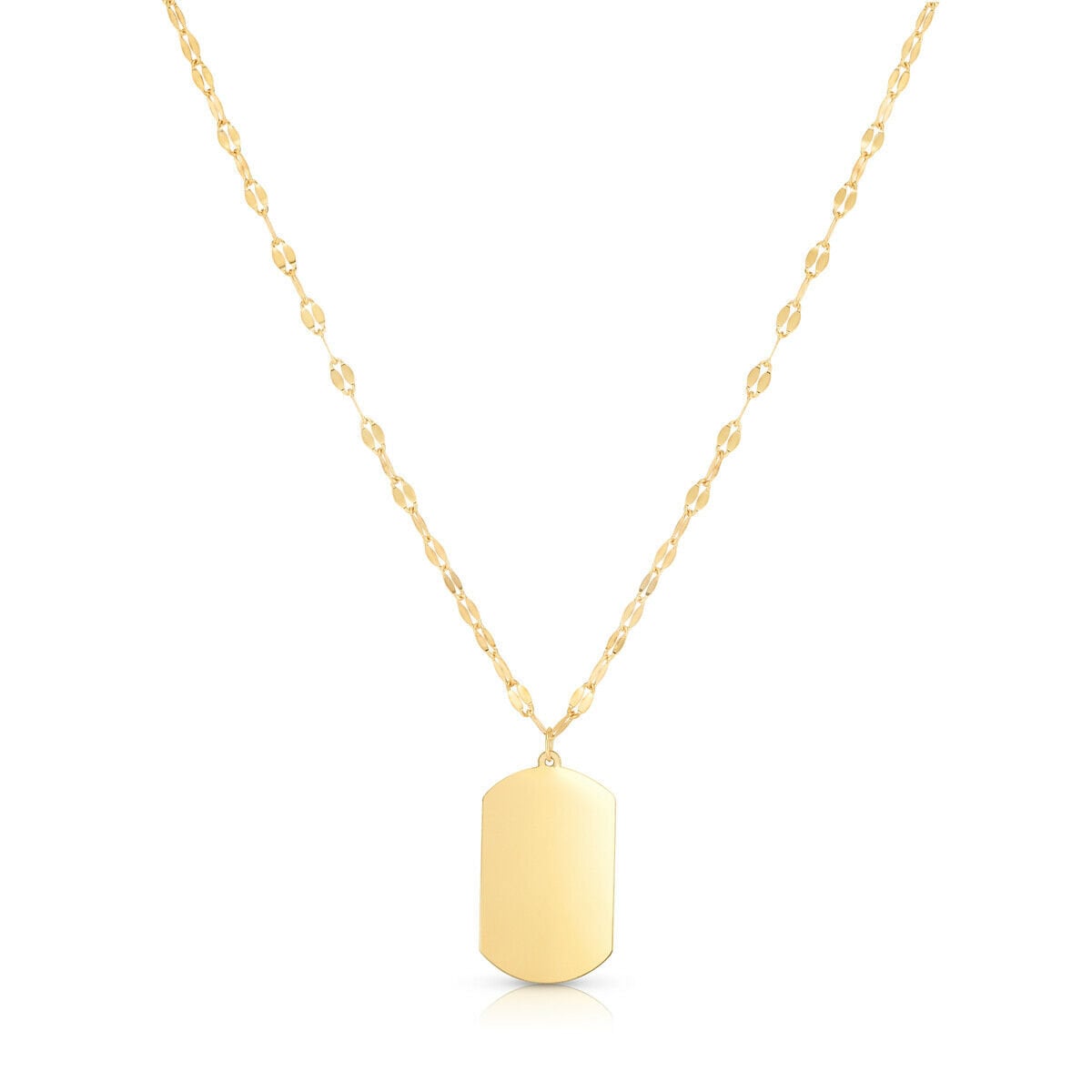 Engravable Dog Tag Halskette An Spiegel Mariner Kette Echt 14K Gelbgold von BayamJewelry