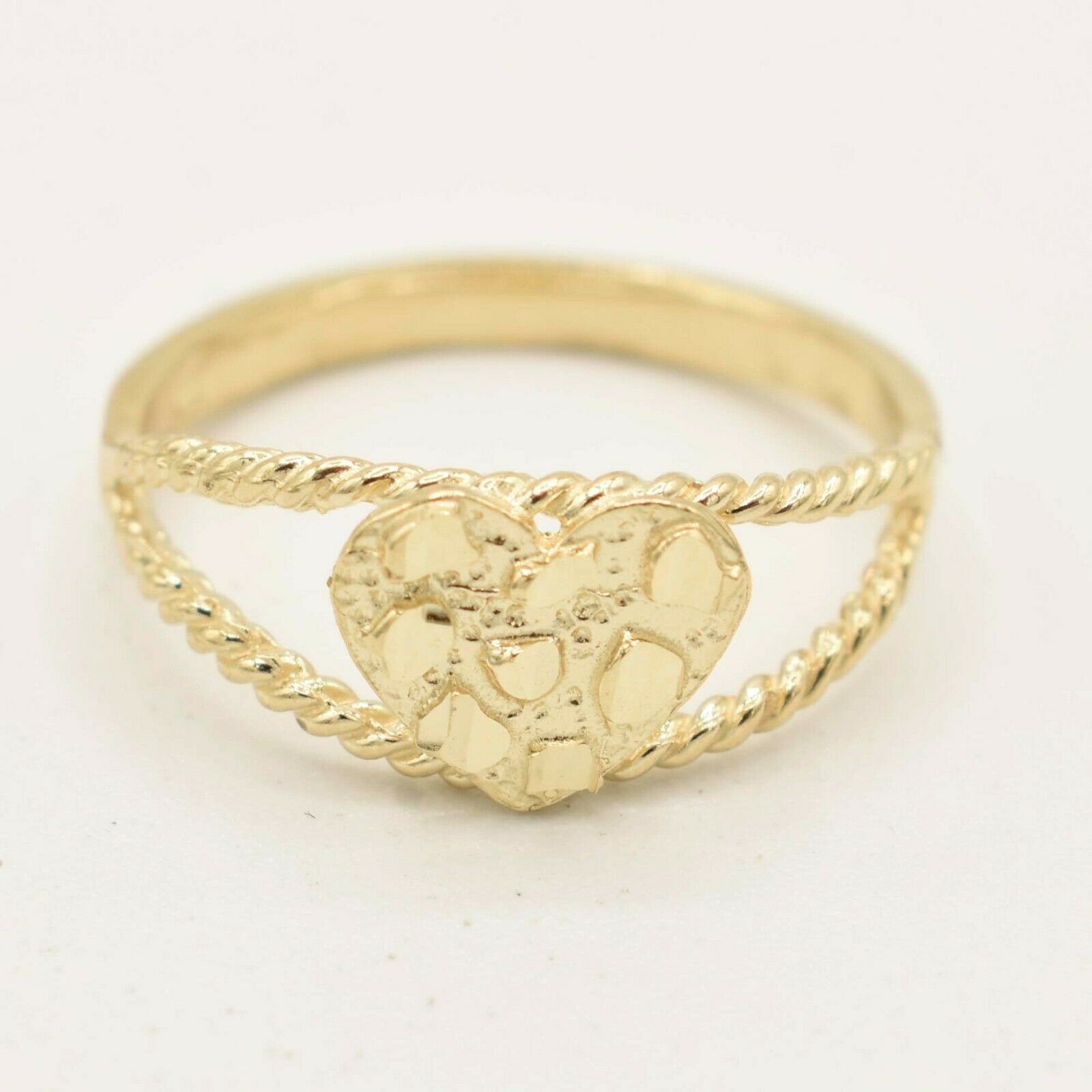 Frauen Nugget Stil Herzförmige Offene Seiten Ring Echt Massiv 10K Gelb Gold von BayamJewelry