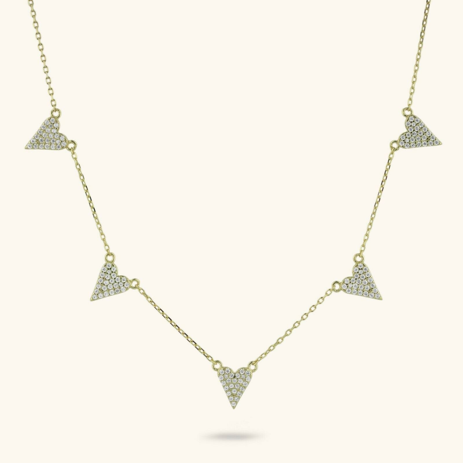 Fünf Herz Cz Halskette Sterling Silber Gelbgold Verschluss 925 18" von BayamJewelry