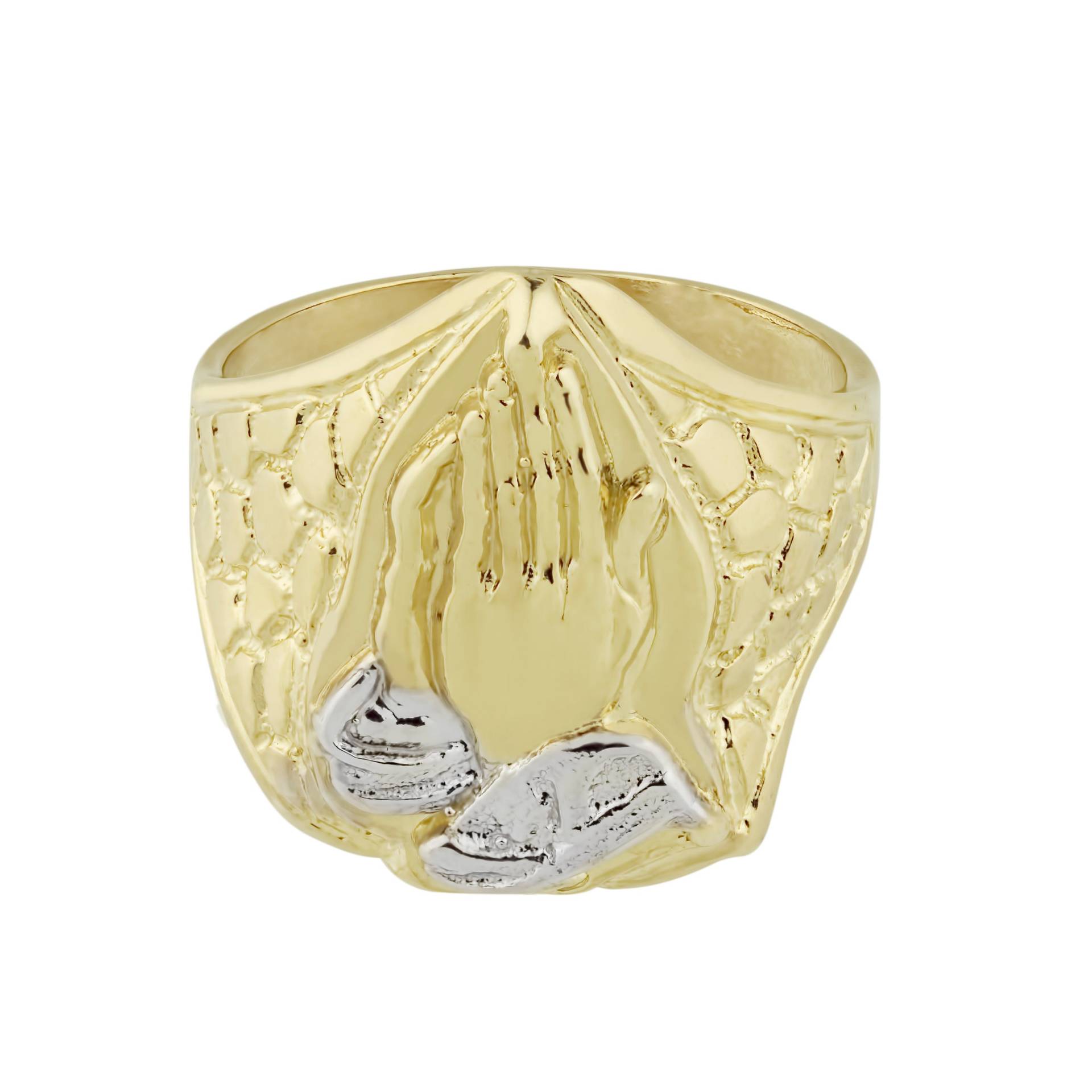 Glauben Umarmung Beten Hand Zwei-Ton-Ring Solide 10K Gelb Weiß Gold von BayamJewelry