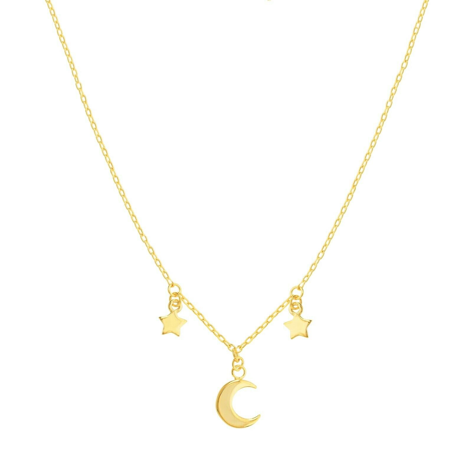 Halskette Halbmond Und Sterne Echtes 14K Gelbgold 18" von BayamJewelry