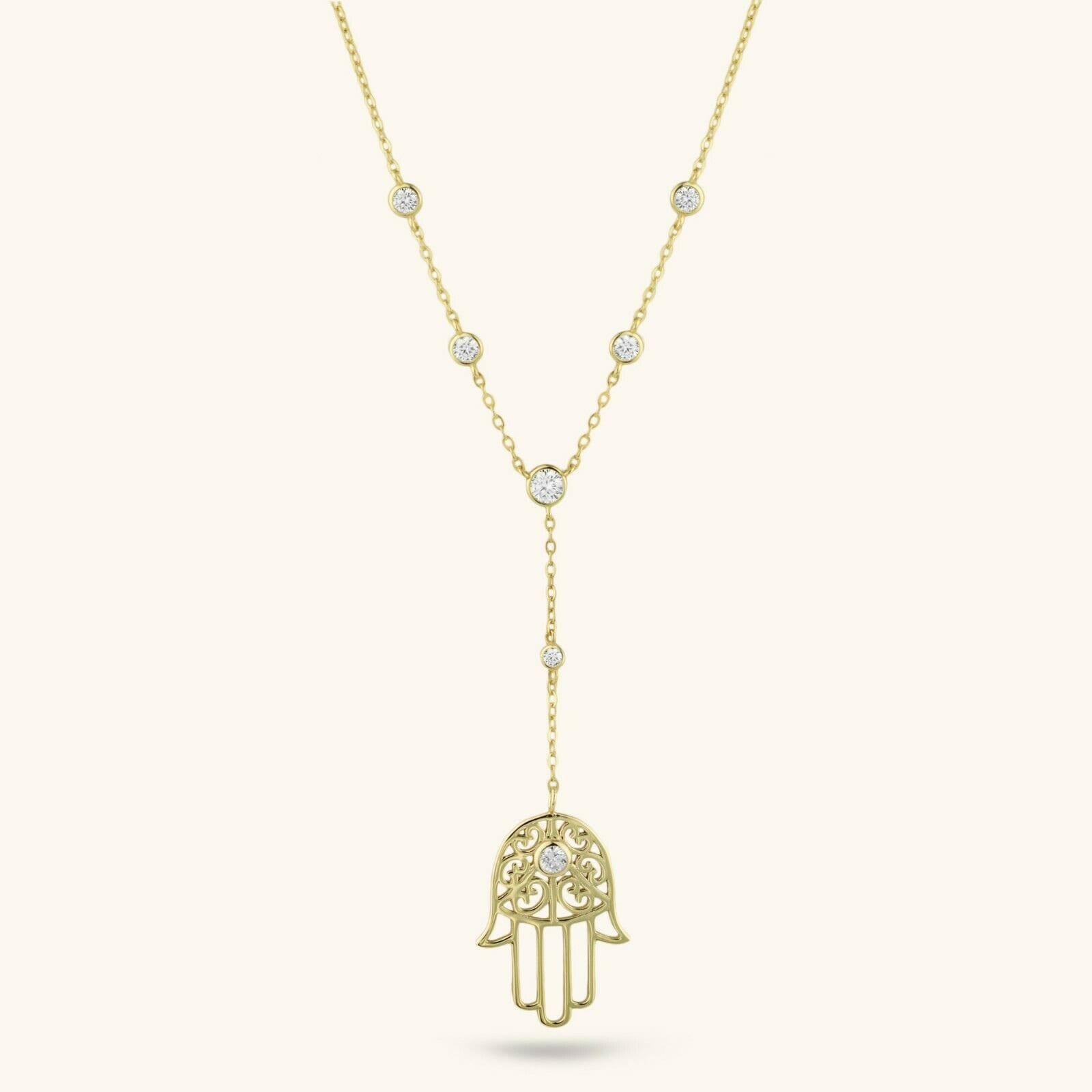 Hamsa Hand Filigran Cz Halskette Sterling Silber Gelbgold Verschluss 925 18" von BayamJewelry