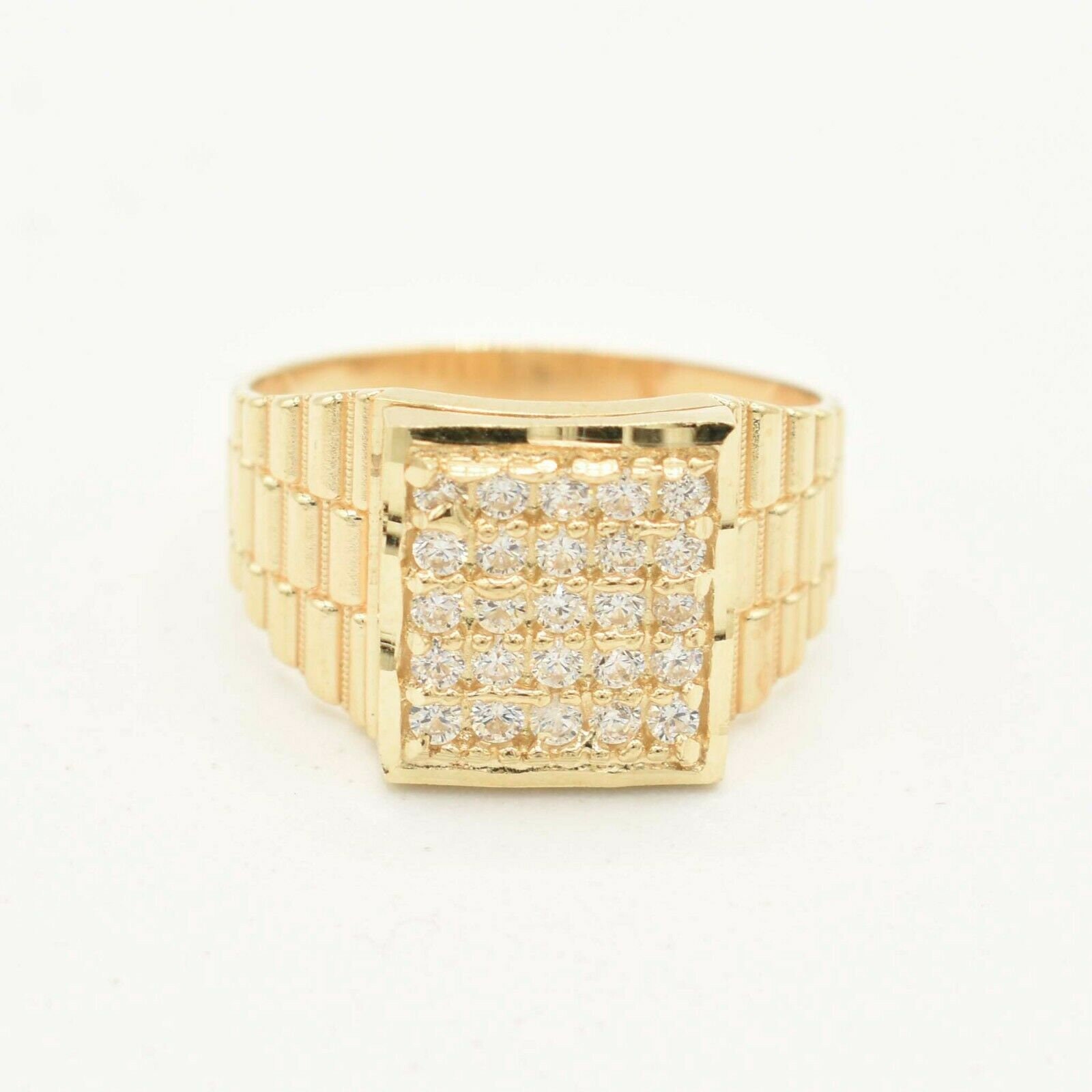 Herren Unisex Railroad Square Cz Pinky Ring Echtes Massives 10K Gelbgold Größe 8, 5 von BayamJewelry