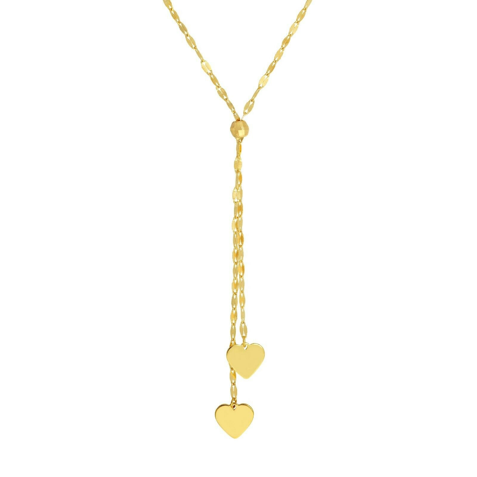 Herz Verstellbare Valentino Kette Lariat Y-Halskette Echt 14K Gelbgold 18" von BayamJewelry